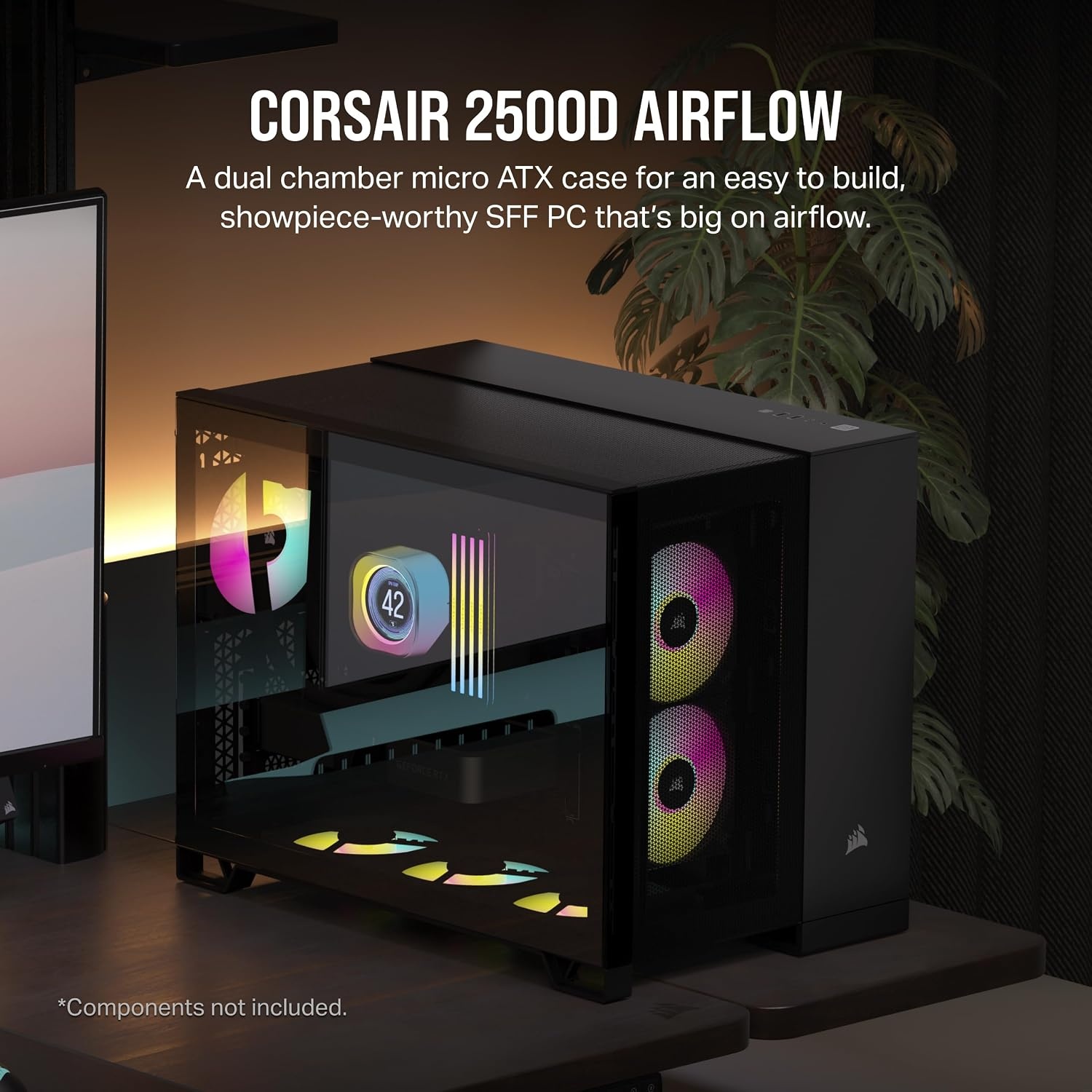 image:imageCORSAIR 2500D Airflow mATX PC Case No Fans Included DualChamber Design Wide Cooling Flexibility Reverse Connection Motherboard Compatible Black