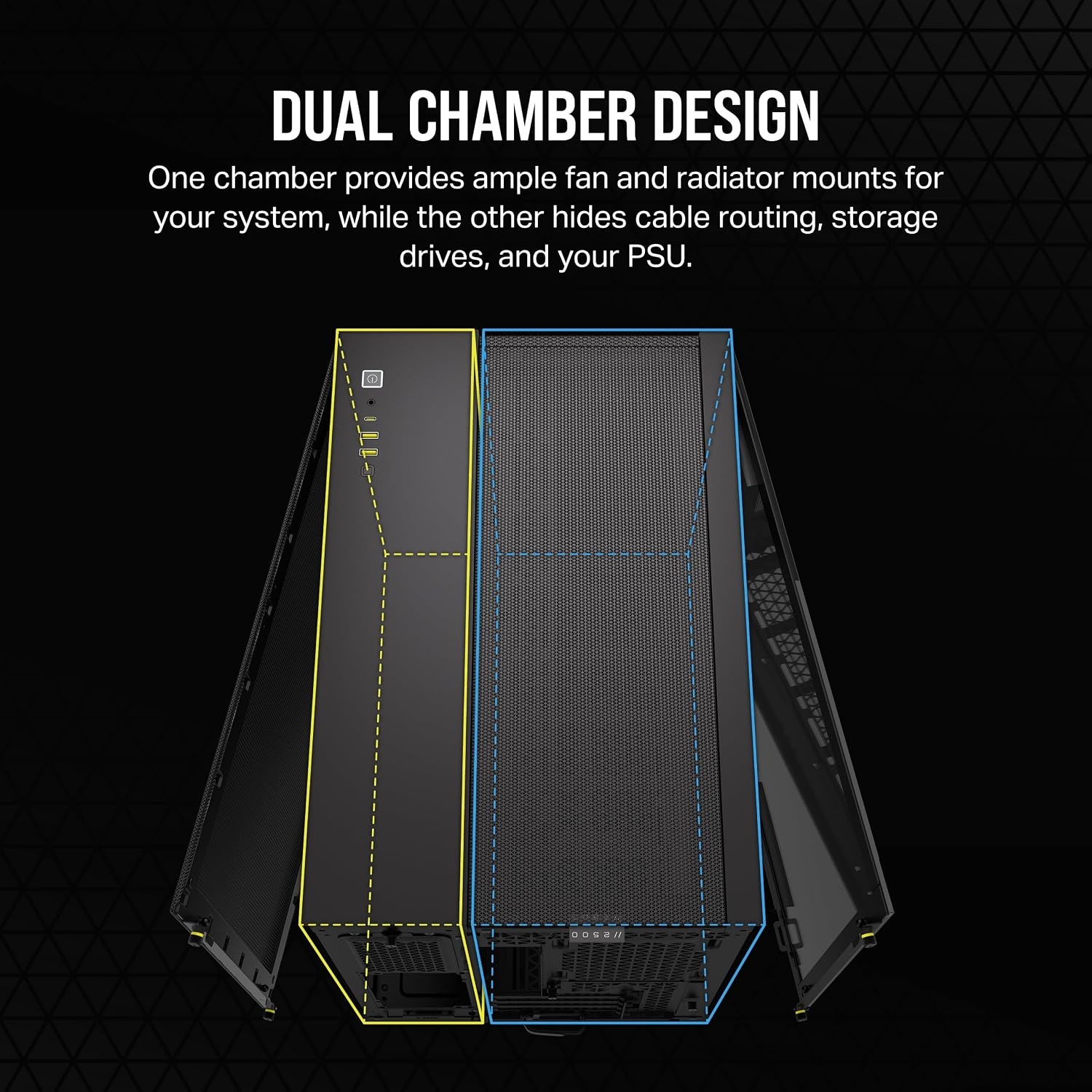 image:imageCORSAIR 2500D Airflow mATX PC Case No Fans Included DualChamber Design Wide Cooling Flexibility Reverse Connection Motherboard Compatible Black