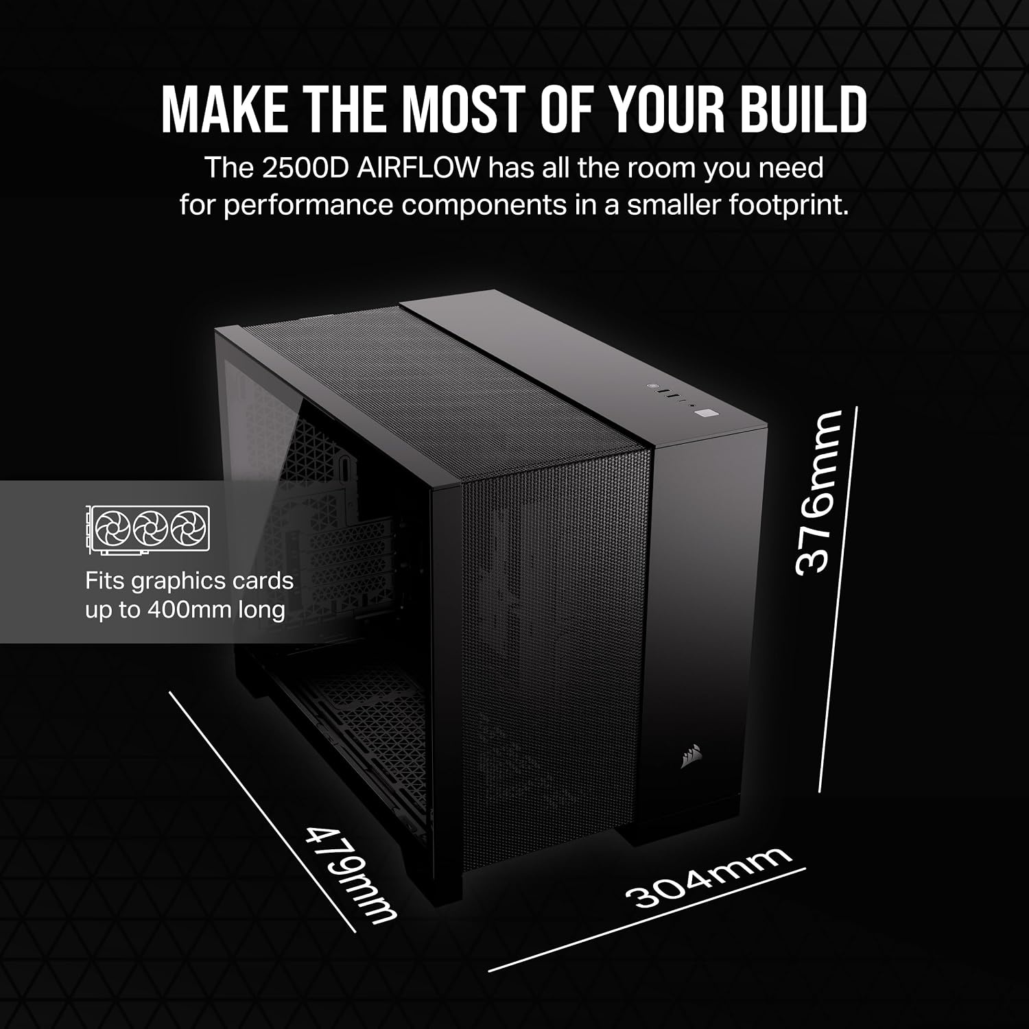 image:imageCORSAIR 2500D Airflow mATX PC Case No Fans Included DualChamber Design Wide Cooling Flexibility Reverse Connection Motherboard Compatible Black
