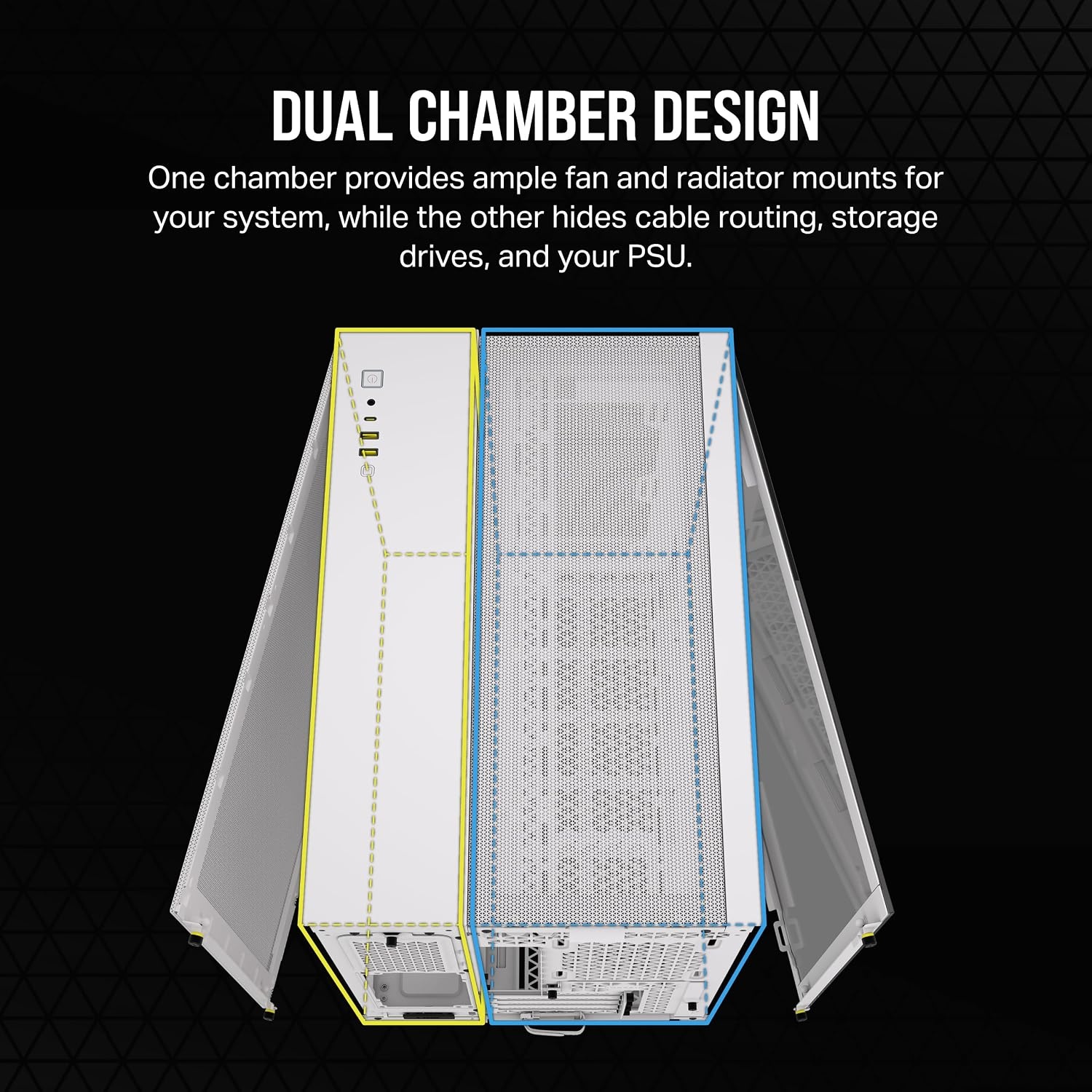 image:imageCORSAIR 2500D Airflow mATX PC Case No Fans Included DualChamber Design Wide Cooling Flexibility Reverse Connection Motherboard Compatible White