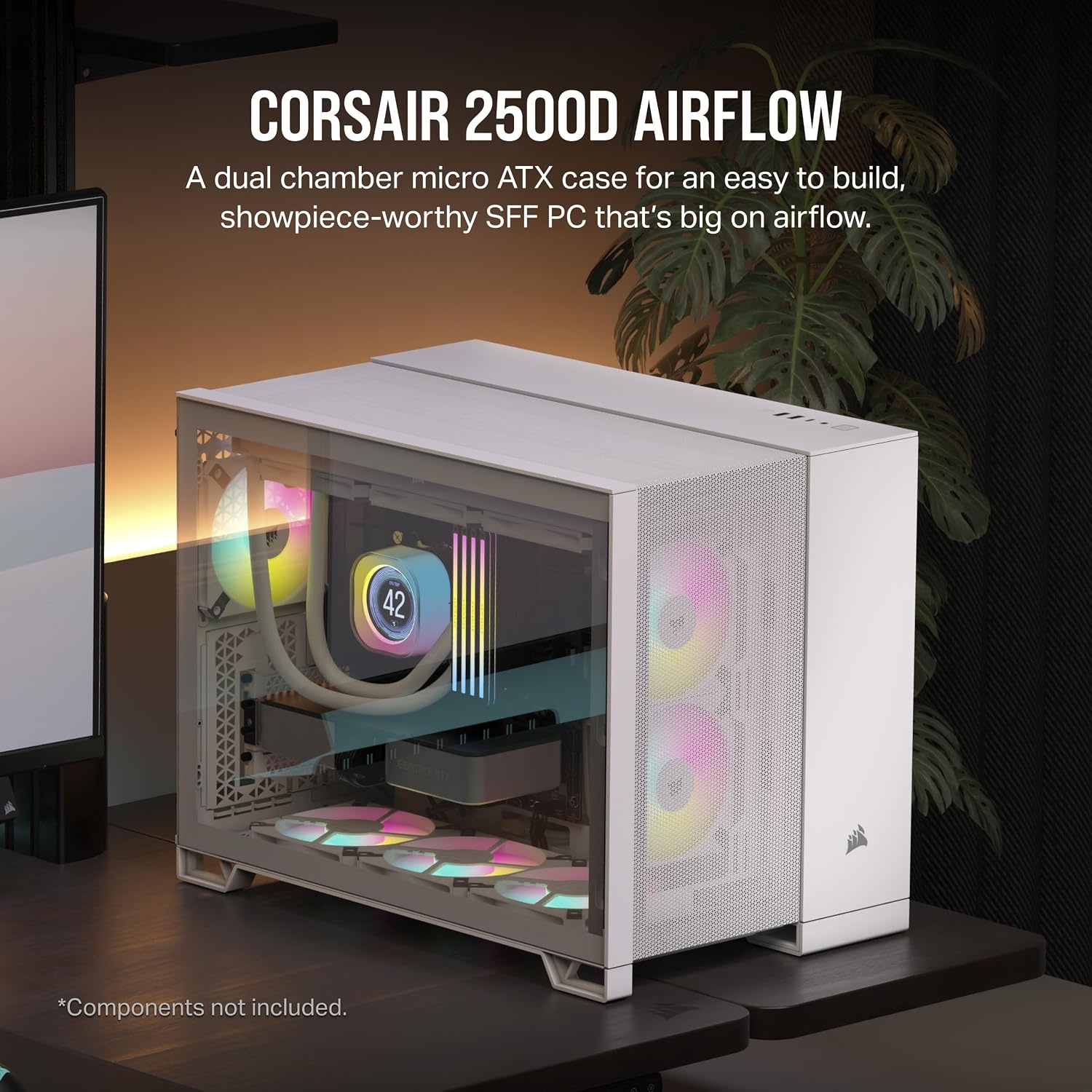 image:imageCORSAIR 2500D Airflow mATX PC Case No Fans Included DualChamber Design Wide Cooling Flexibility Reverse Connection Motherboard Compatible White