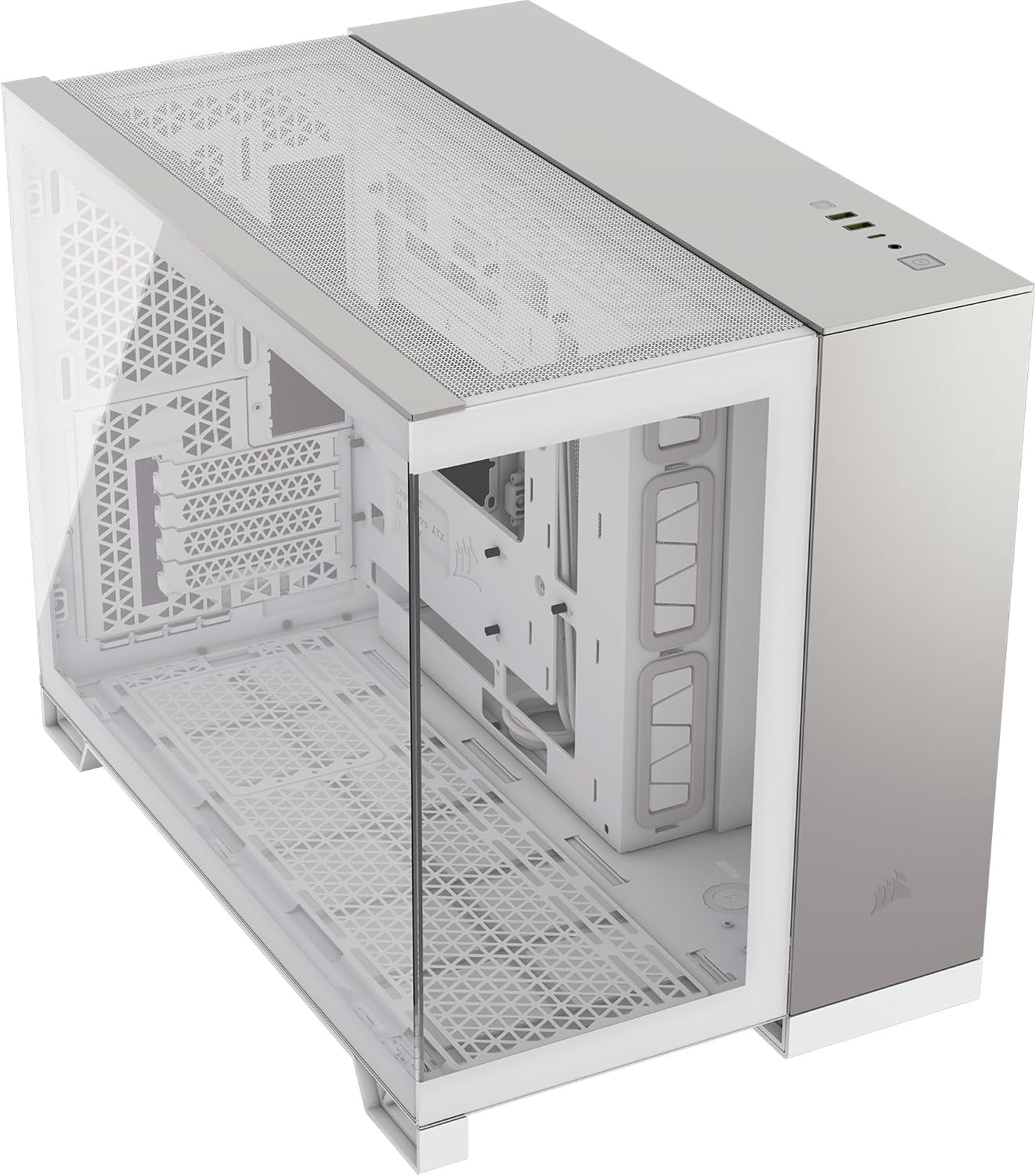 image:imageCORSAIR 2500X SmallTower mATX Dual Chamber PC Case Panoramic Tempered Glass Reverse Connection Motherboard Compatible No Fans Included BlackObsidian AluminiumWhiteSatin Gray