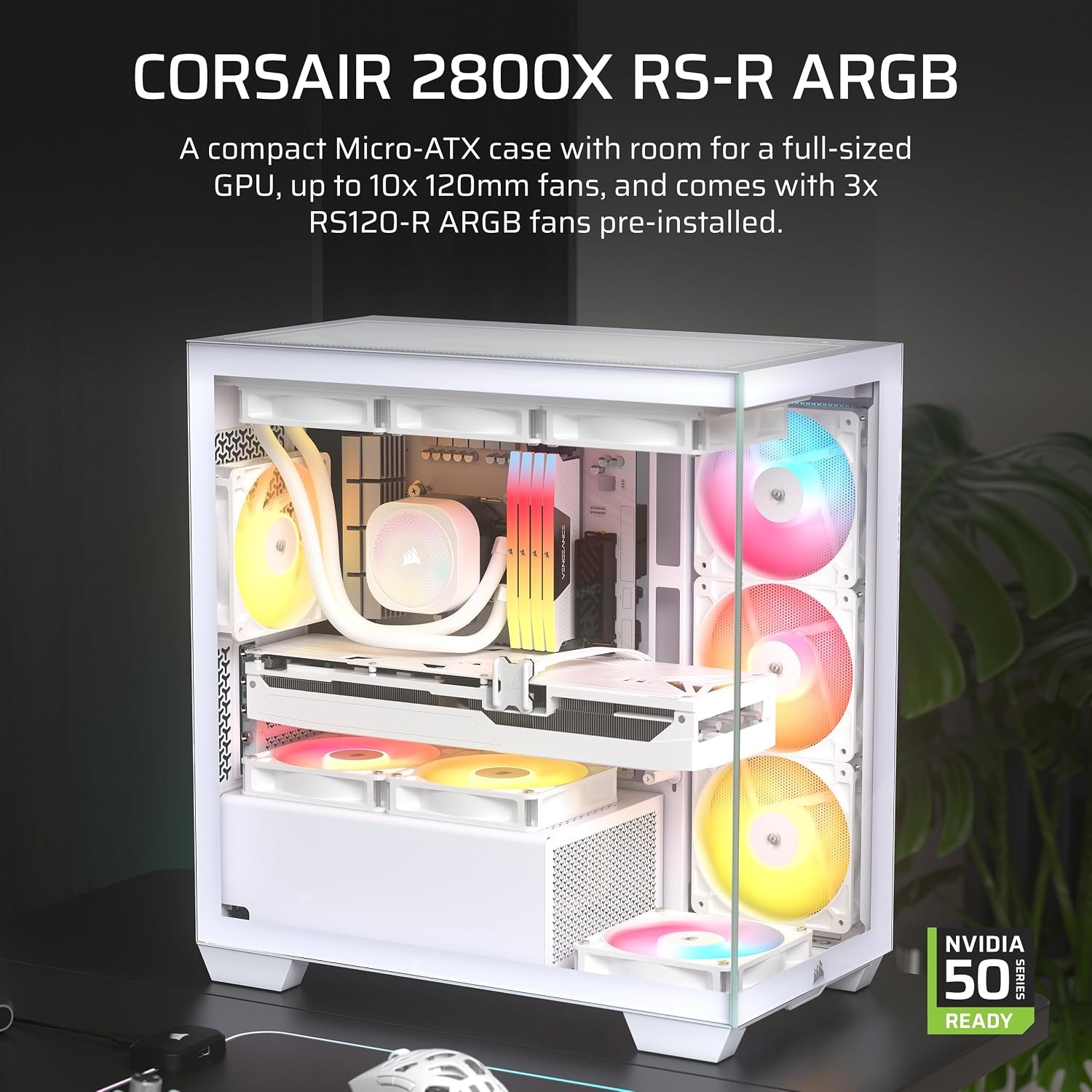 image:imageCORSAIR 2800X RSR Reverse Fan ARGB MicroATX PC Case 3X Fans Included Panoramic Glass Modular Customization GPU AntiSag Reverse Connection Motherboard Compatible BlackWhite