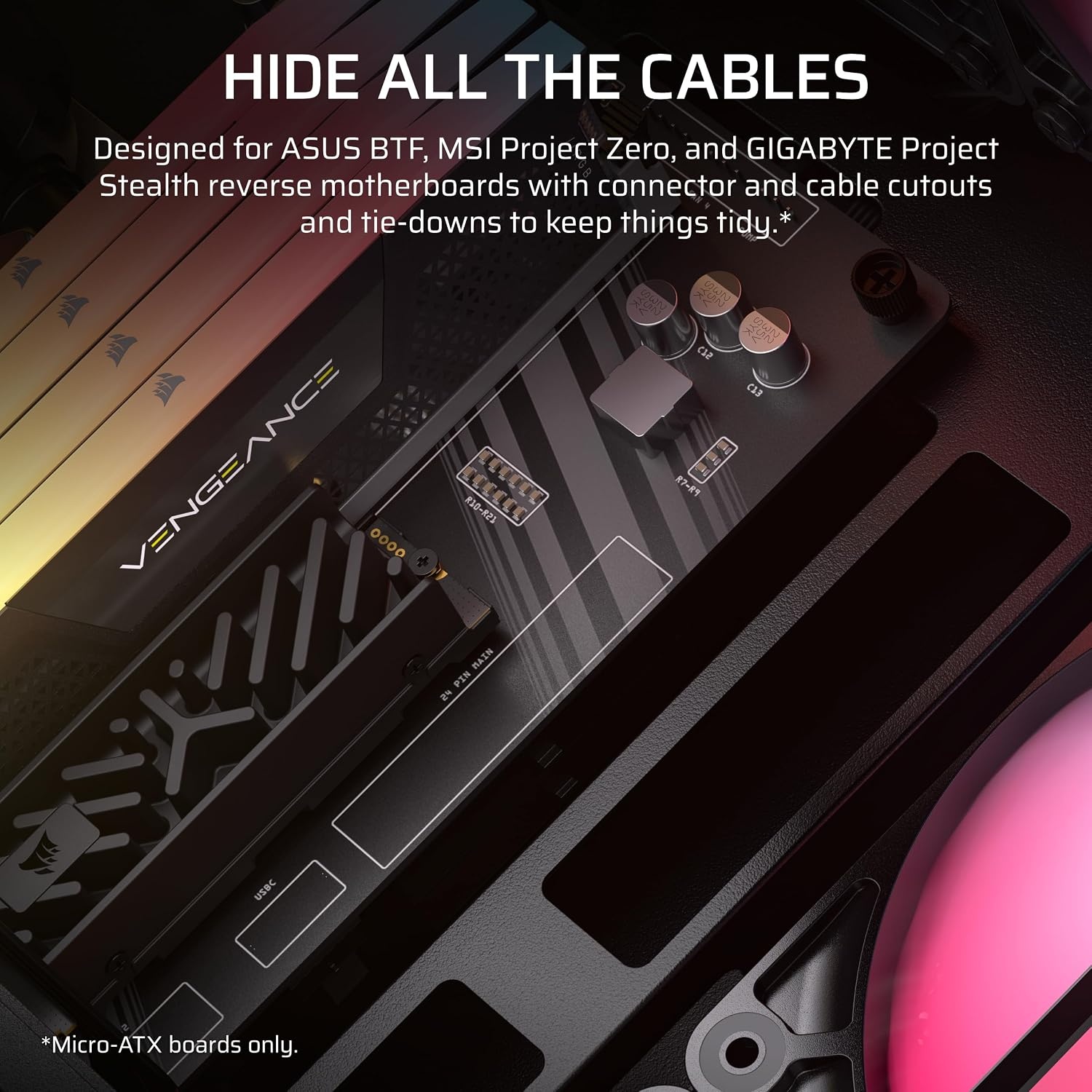 image:imageCORSAIR 2800X RSR Reverse Fan ARGB MicroATX PC Case 3X Fans Included Panoramic Glass Modular Customization GPU AntiSag Reverse Connection Motherboard Compatible BlackBlack