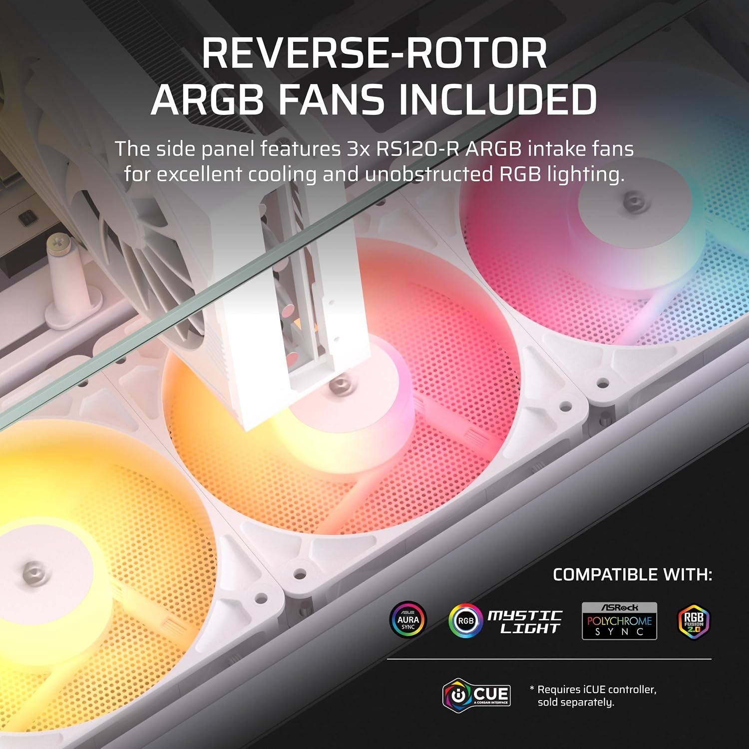 image:imageCORSAIR 2800X RSR Reverse Fan ARGB MicroATX PC Case 3X Fans Included Panoramic Glass Modular Customization GPU AntiSag Reverse Connection Motherboard Compatible BlackWhite