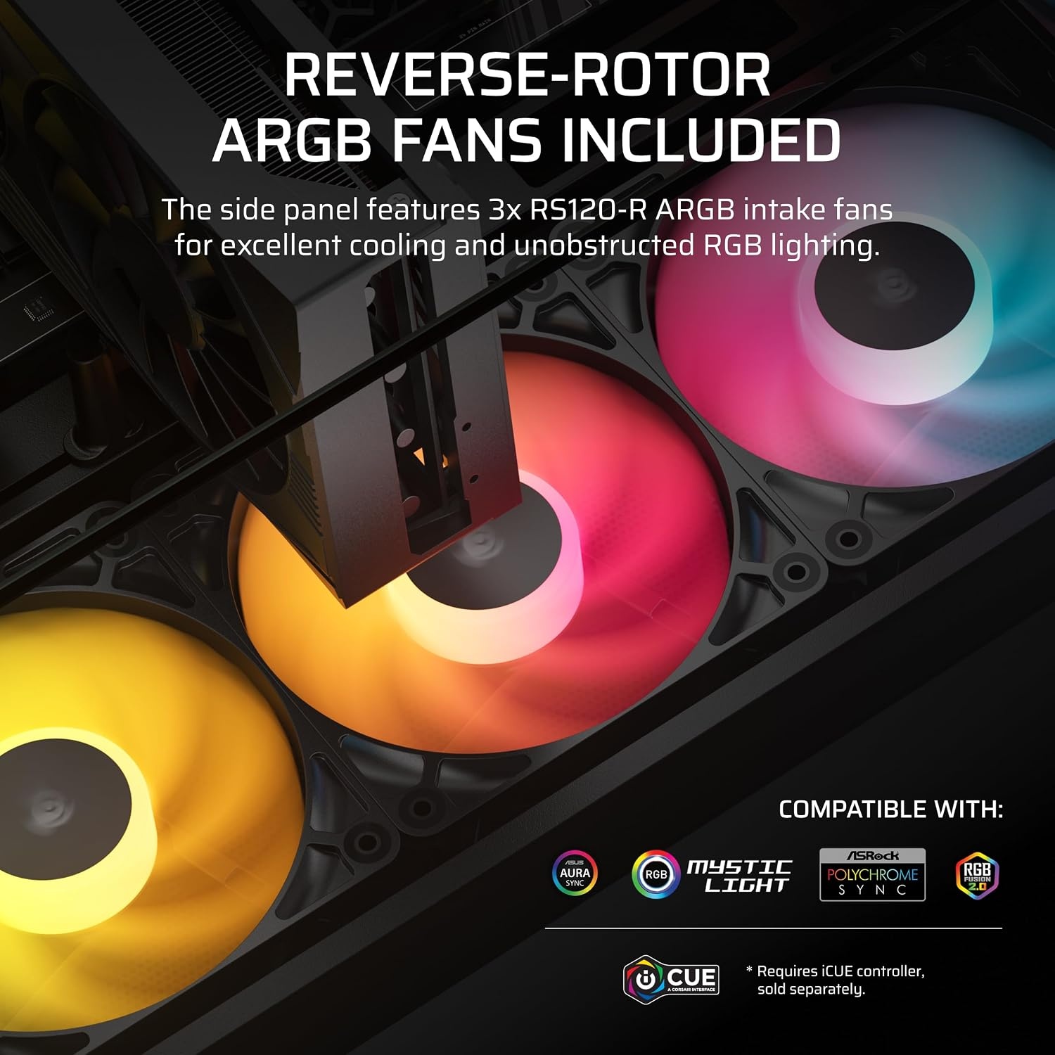 image:imageCORSAIR 2800X RSR Reverse Fan ARGB MicroATX PC Case 3X Fans Included Panoramic Glass Modular Customization GPU AntiSag Reverse Connection Motherboard Compatible BlackBlack