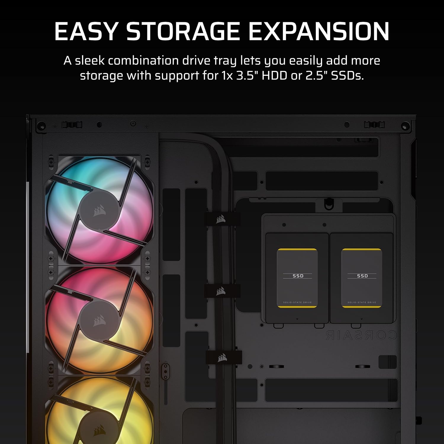 image:imageCORSAIR 2800X RSR Reverse Fan ARGB MicroATX PC Case 3X Fans Included Panoramic Glass Modular Customization GPU AntiSag Reverse Connection Motherboard Compatible BlackBlack