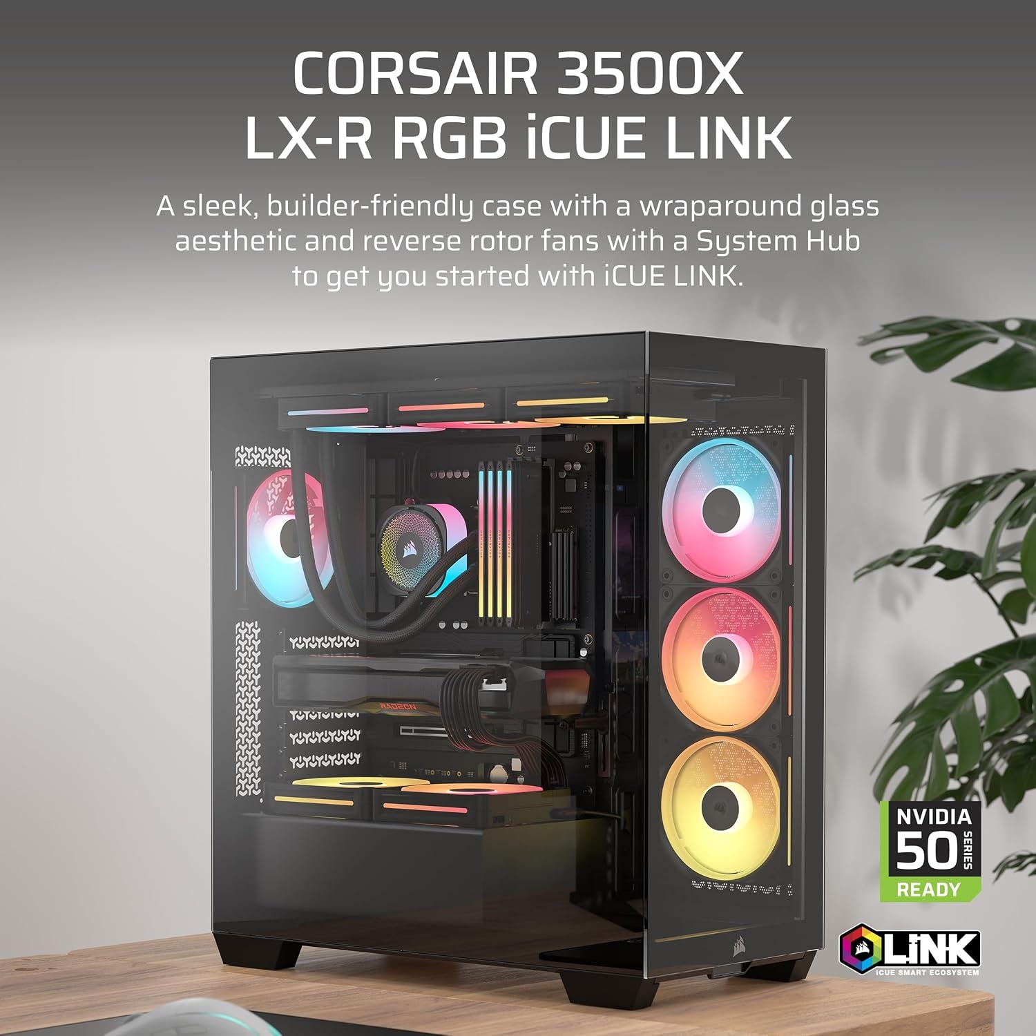 image:imageCORSAIR 3500X LX RGB Link Panoramic MidTower PC Case 3X PreInstalled Fans High Airflow Spacious Interior GPU AntiSag Reverse Connection Motherboard Compatible BlackBlack