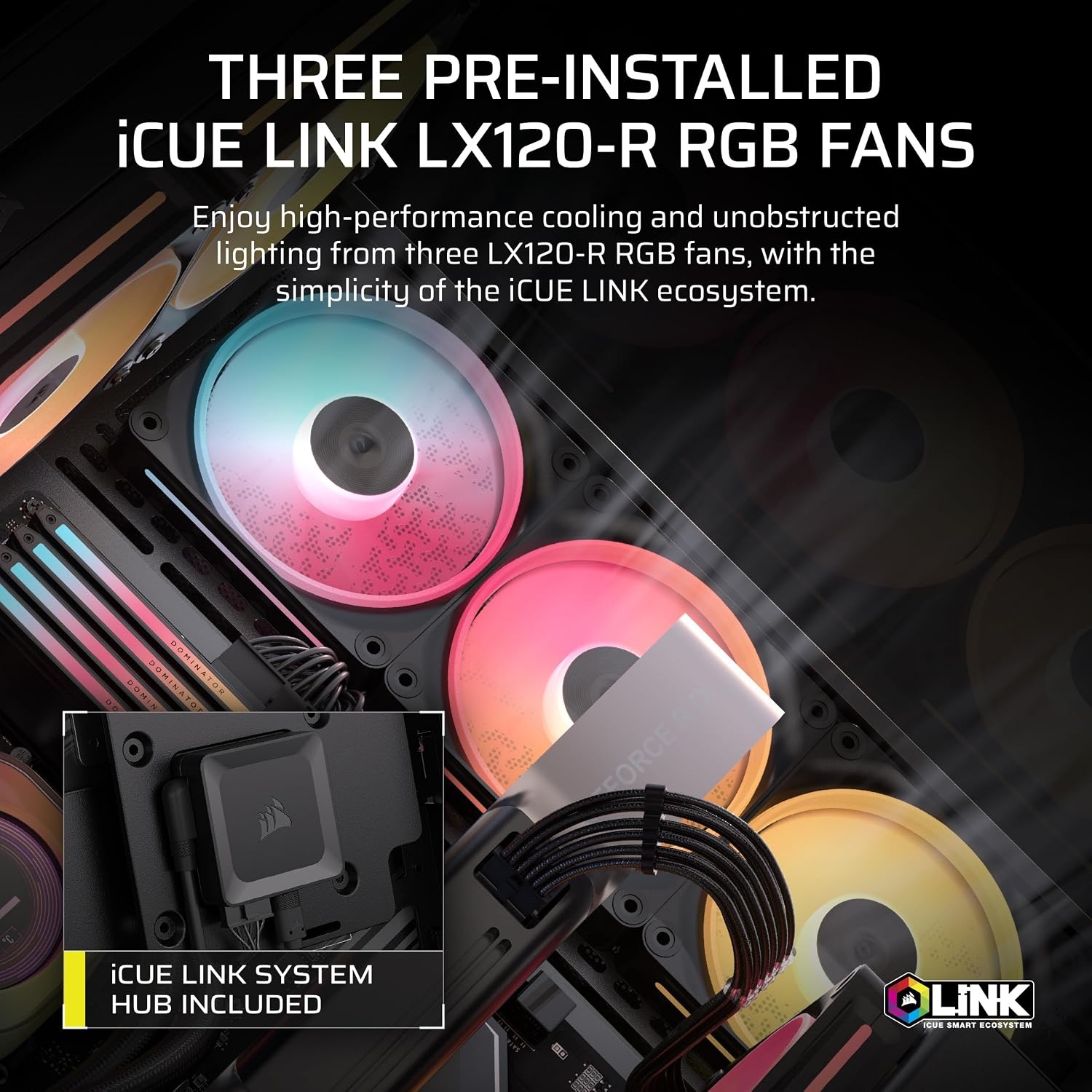 image:imageCORSAIR 3500X LX RGB Link Panoramic MidTower PC Case 3X PreInstalled Fans High Airflow Spacious Interior GPU AntiSag Reverse Connection Motherboard Compatible BlackBlack