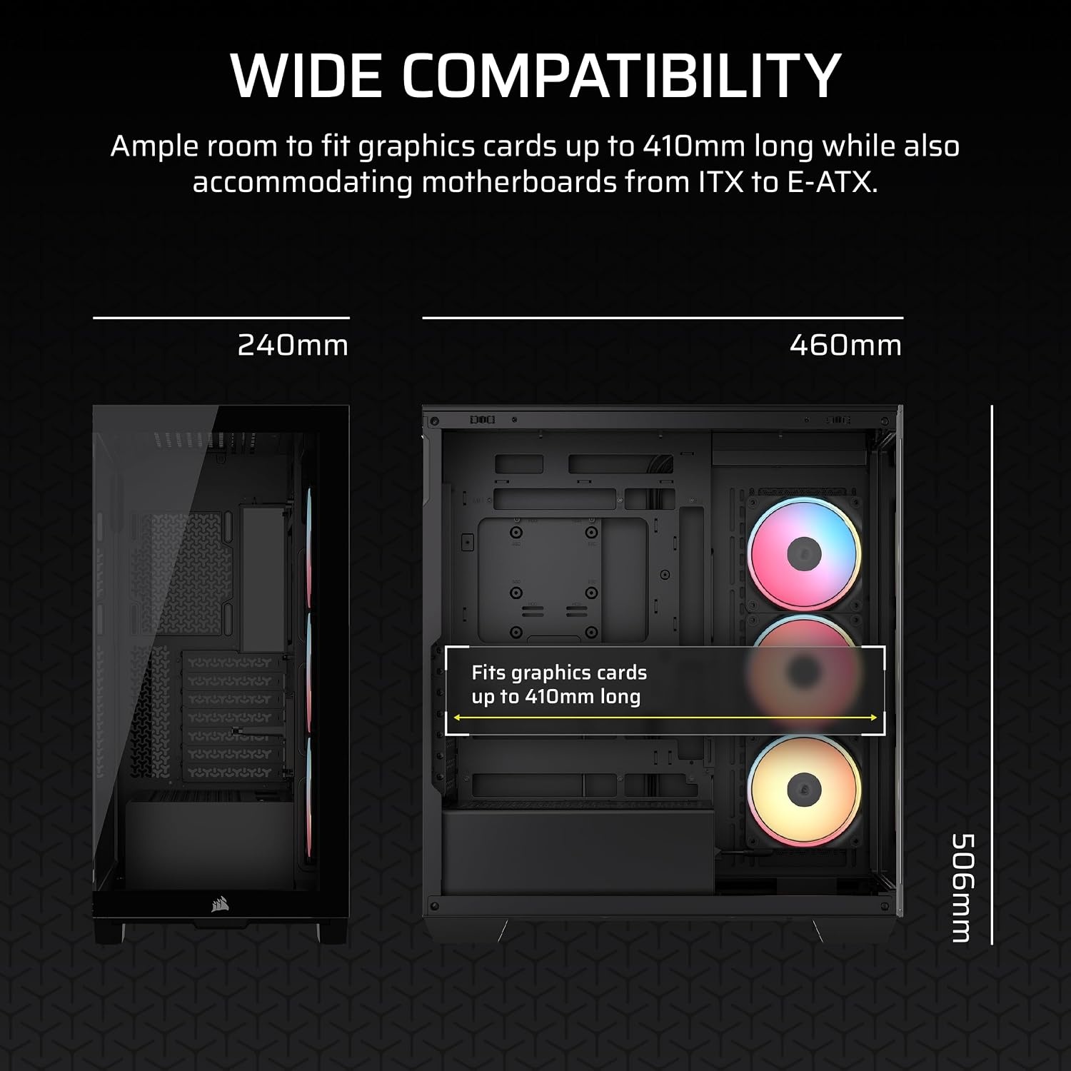 image:imageCORSAIR 3500X LX RGB Link Panoramic MidTower PC Case 3X PreInstalled Fans High Airflow Spacious Interior GPU AntiSag Reverse Connection Motherboard Compatible BlackBlack