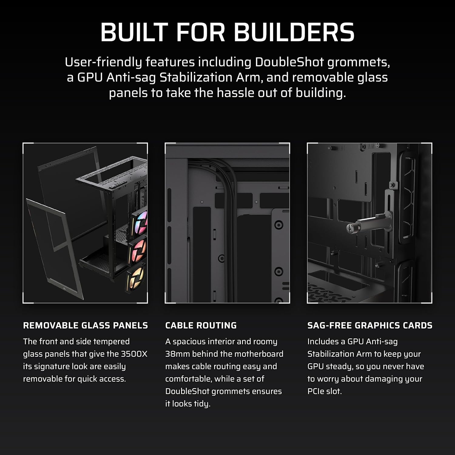 image:imageCORSAIR 3500X LX RGB Link Panoramic MidTower PC Case 3X PreInstalled Fans High Airflow Spacious Interior GPU AntiSag Reverse Connection Motherboard Compatible BlackBlack