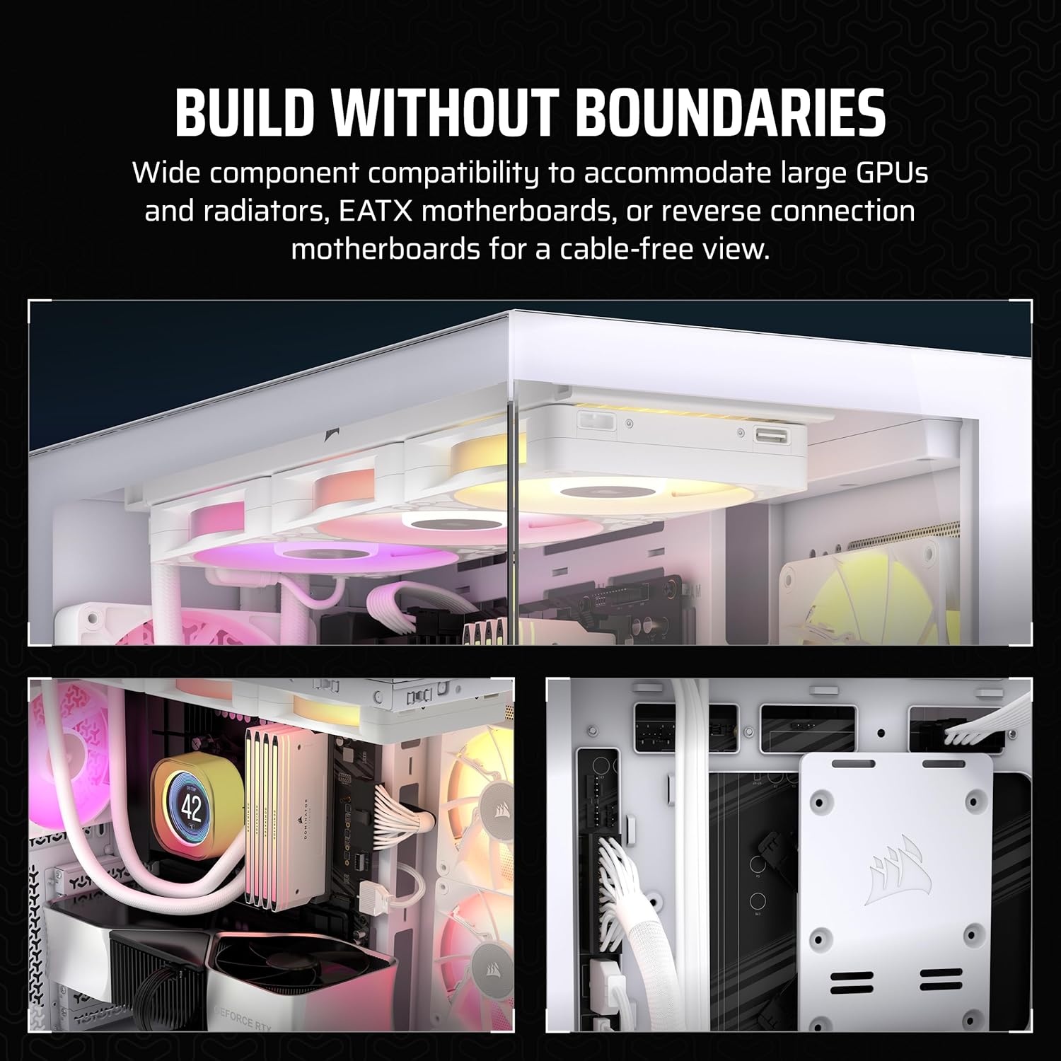 image:imageCORSAIR 3500X MidTower ATX PC Case Panoramic Tempered Glass Reverse Connection Motherboard Compatible No Fans Included WhiteWhite