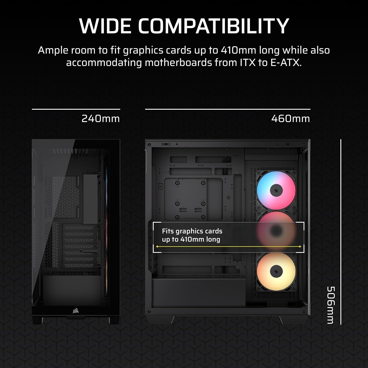 image:imageCORSAIR 3500X RS ARGB Panoramic MidTower PC Case 3X PreInstalled Fans High Airflow Spacious Interior GPU AntiSag Reverse Connection Motherboard Compatible WhiteBlack