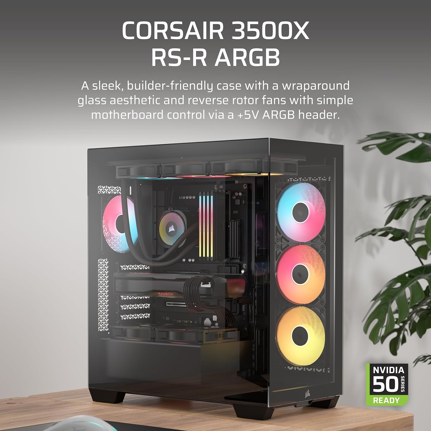 image:imageCORSAIR 3500X RS ARGB Panoramic MidTower PC Case 3X PreInstalled Fans High Airflow Spacious Interior GPU AntiSag Reverse Connection Motherboard Compatible WhiteBlack
