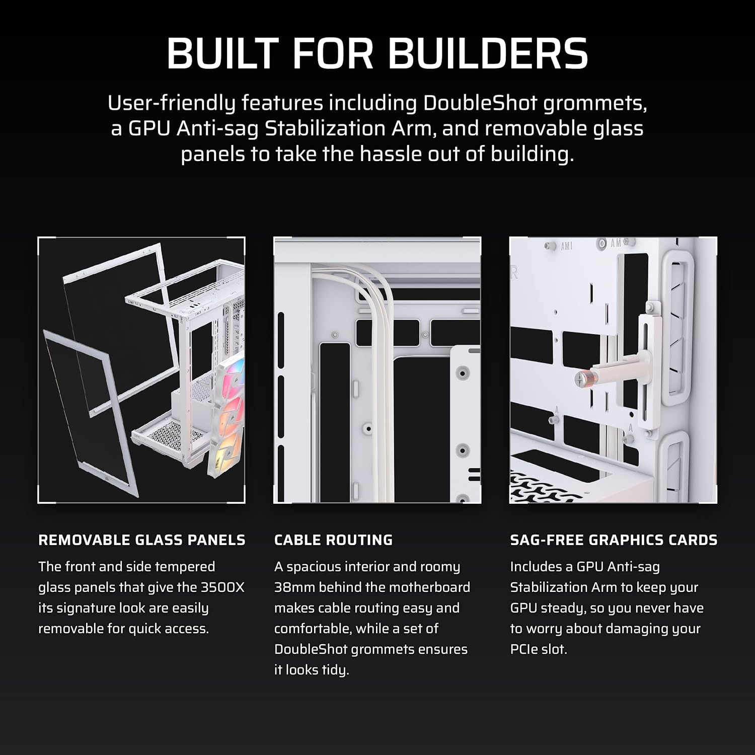 image:imageCORSAIR 3500X RS ARGB Panoramic MidTower PC Case 3X PreInstalled Fans High Airflow Spacious Interior GPU AntiSag Reverse Connection Motherboard Compatible WhiteWhite