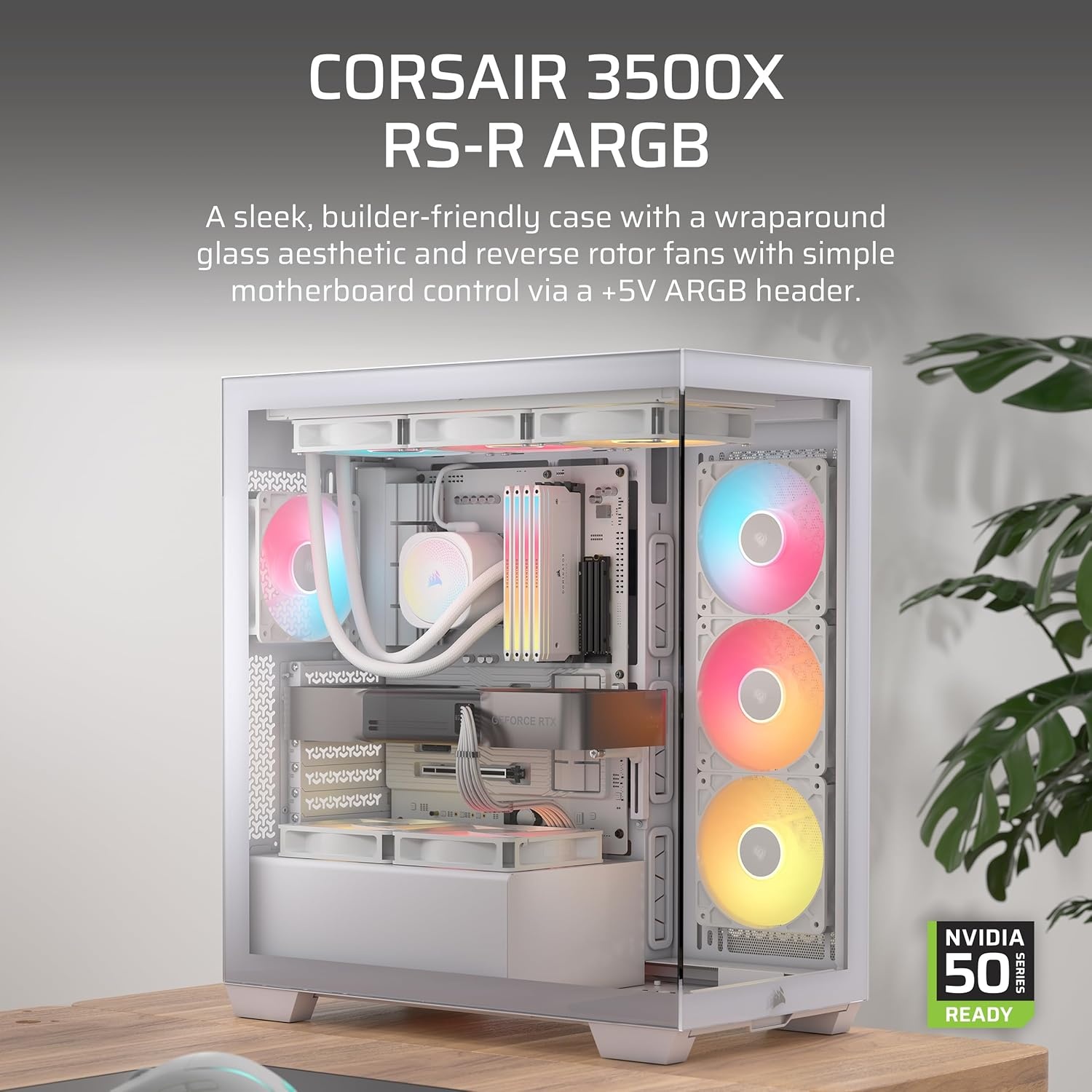 image:imageCORSAIR 3500X RS ARGB Panoramic MidTower PC Case 3X PreInstalled Fans High Airflow Spacious Interior GPU AntiSag Reverse Connection Motherboard Compatible WhiteWhite