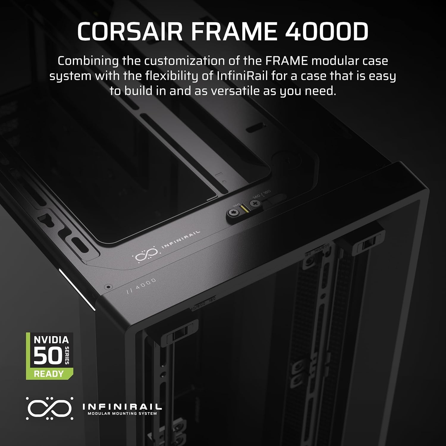 image:imageCORSAIR 4000D Frame Modular MidTower ATX PC Case High Airflow InfiniRail Fan Mounting System Dual 360mm Radiator Support ASUS BTF MSI Project Zero Gigabyte Project Stealth BlackBlack