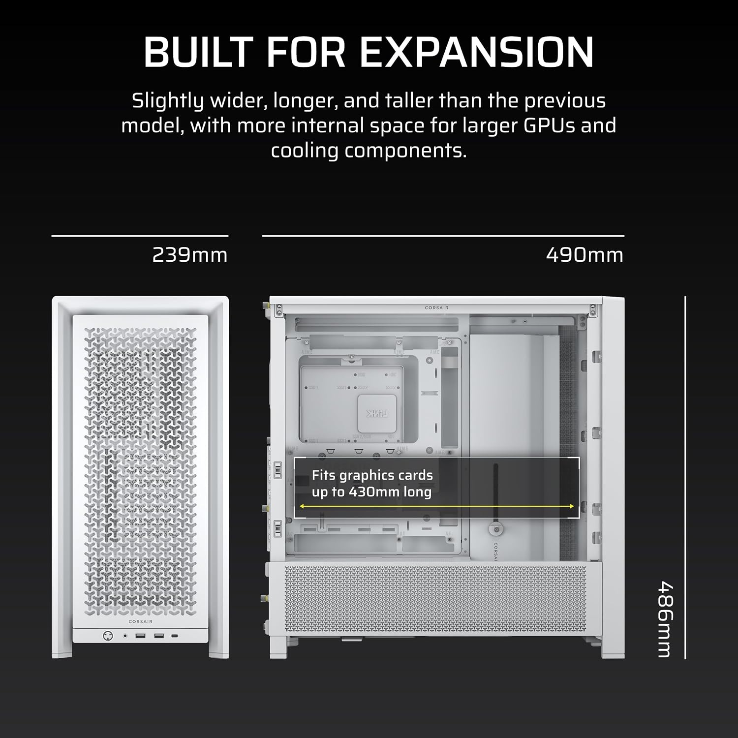 image:imageCORSAIR 4000D Frame Modular MidTower ATX PC Case High Airflow InfiniRail Fan Mounting System Dual 360mm Radiator Support ASUS BTF MSI Project Zero Gigabyte Project Stealth BlackWhite