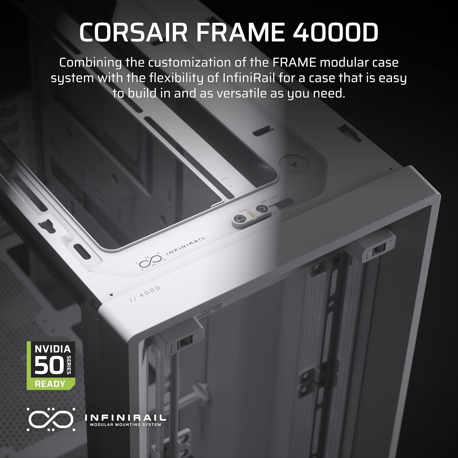 image:imageCORSAIR 4000D Frame Modular MidTower ATX PC Case High Airflow InfiniRail Fan Mounting System Dual 360mm Radiator Support ASUS BTF MSI Project Zero Gigabyte Project Stealth BlackWhite