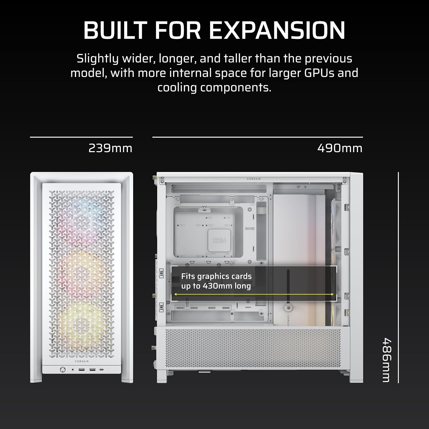 image:imageCORSAIR 4000D RS ARGB Frame Modular MidTower ATX PC Case High Airflow 3X PreInstalled RS Fans InfiniRail Mounting System ASUS BTF MSI Zero Gigabyte Stealth BlackWhite