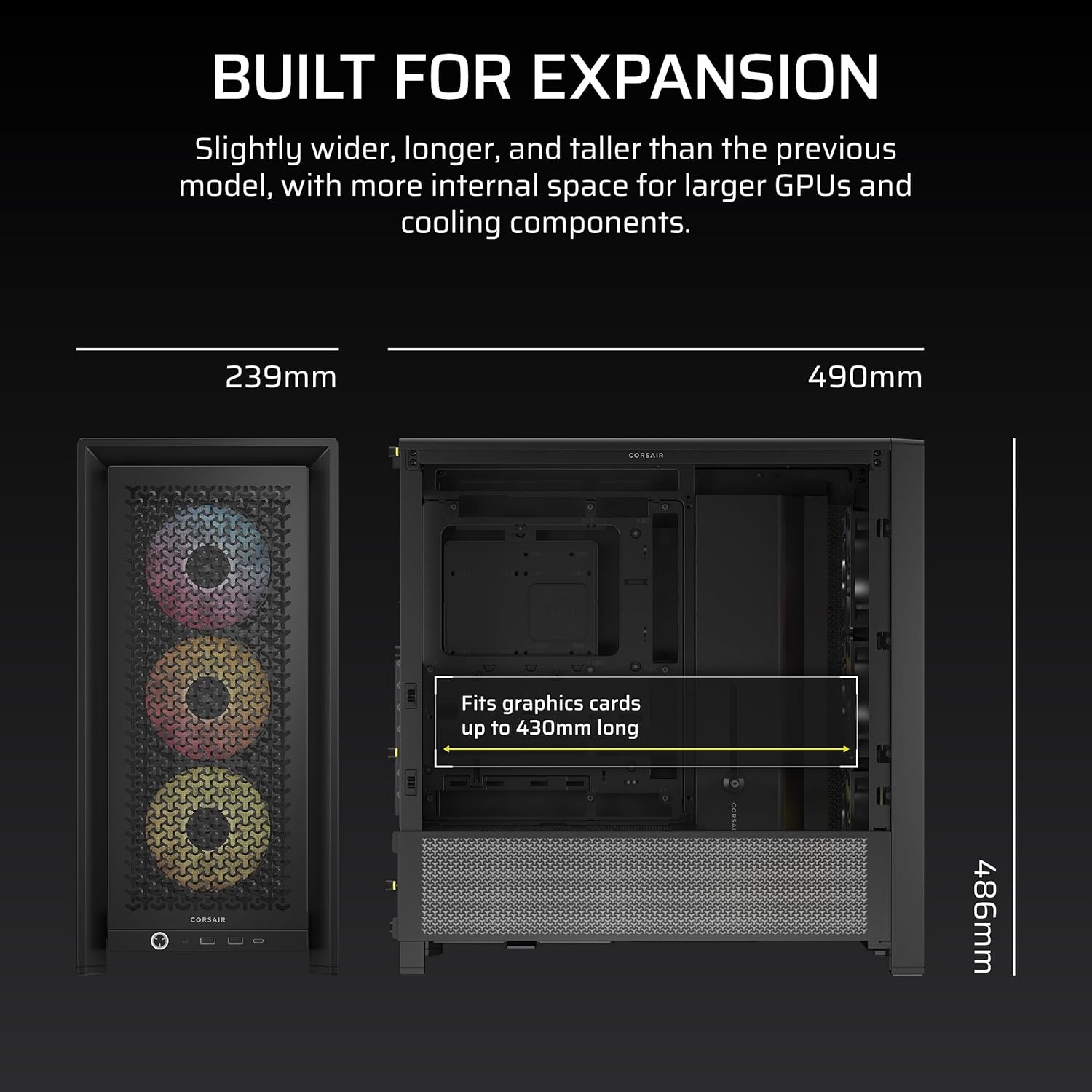 image:imageCORSAIR 4000D RS ARGB Frame Modular MidTower ATX PC Case High Airflow 3X PreInstalled RS Fans InfiniRail Mounting System ASUS BTF MSI Zero Gigabyte Stealth BlackBlack