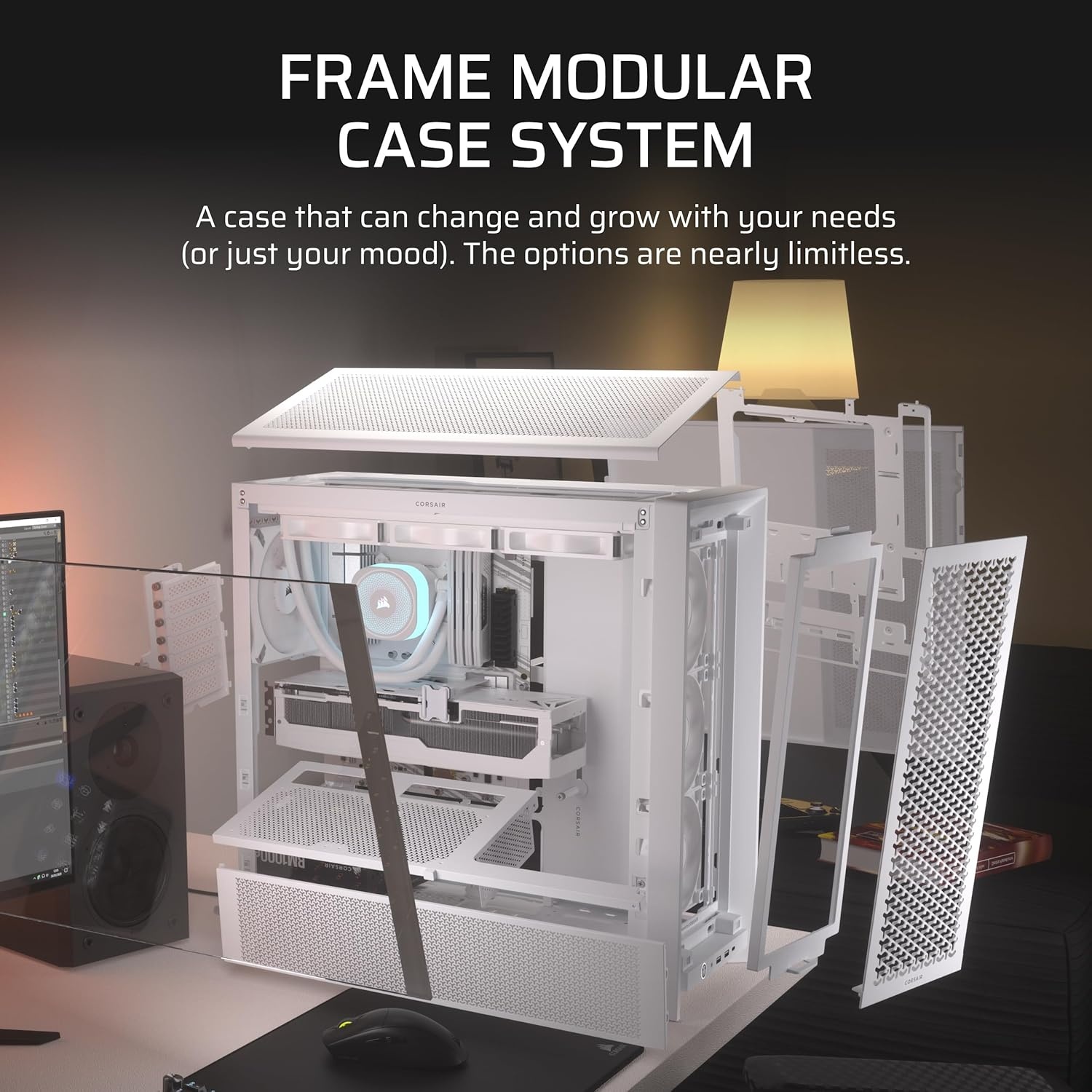 image:imageCORSAIR 4000D RS Frame Modular High Airflow MidTower PC Case 3X CORSAIR RS Fans InfiniRail Fan Mounting System Fits Multiple 360mm Radiators Reverse Connector Motherboard Compatible WhiteWhite