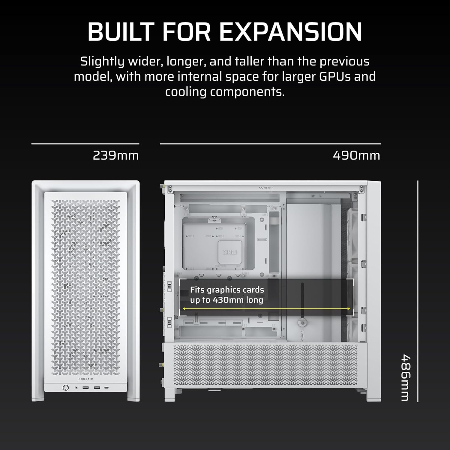 image:imageCORSAIR 4000D RS Frame Modular High Airflow MidTower PC Case 3X CORSAIR RS Fans InfiniRail Fan Mounting System Fits Multiple 360mm Radiators Reverse Connector Motherboard Compatible WhiteWhite