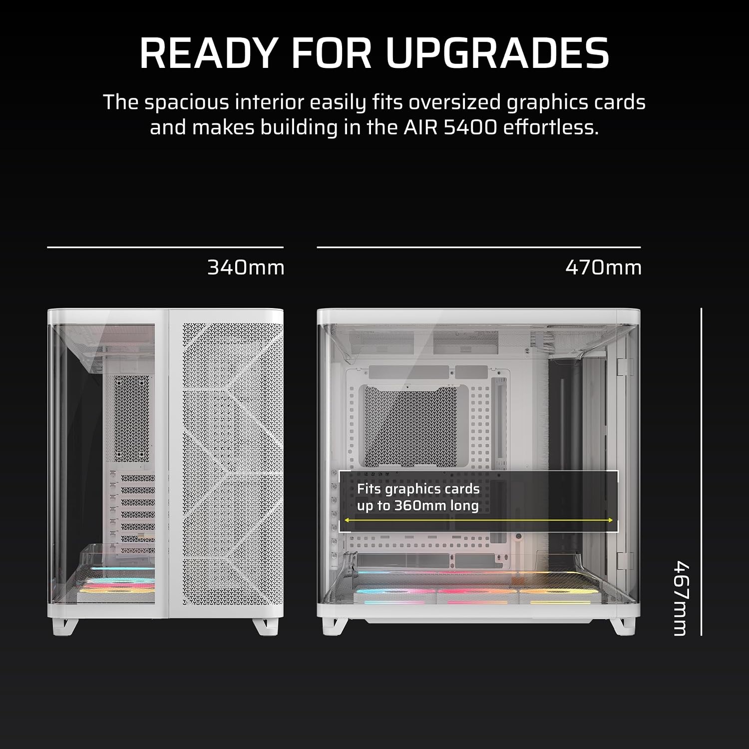 image:imageCORSAIR AIR 5400 LXR RGB iCUE Link TripleChamber MidTower Panoramic PC Case 3X PreInstalled ReverseRotor LXR RGB Fans LowNoise High Airflow Ducts Reverse Motherboard Support BlackWhite