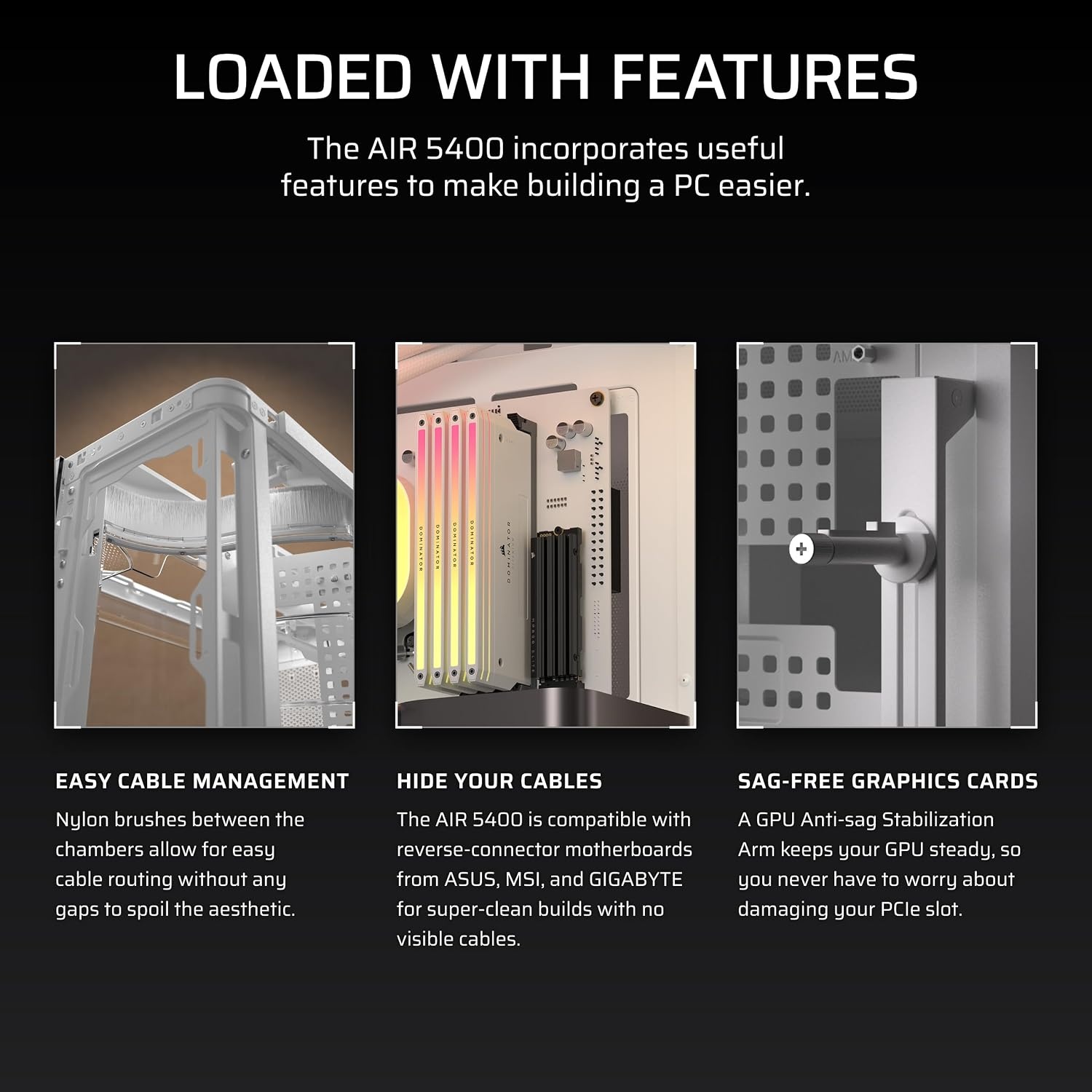 image:imageCORSAIR AIR 5400 LXR RGB iCUE Link TripleChamber MidTower Panoramic PC Case 3X PreInstalled ReverseRotor LXR RGB Fans LowNoise High Airflow Ducts Reverse Motherboard Support BlackWhite