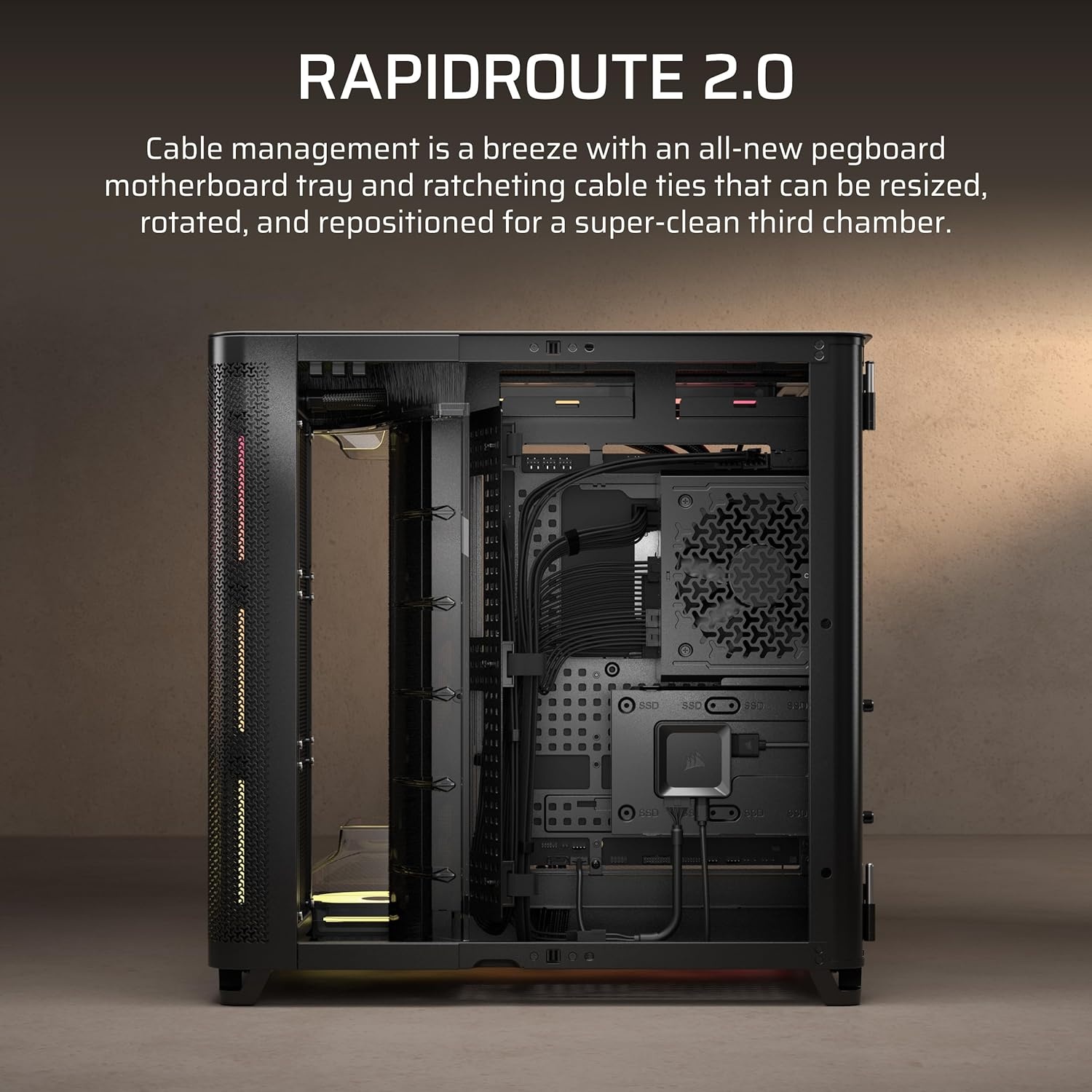 image:imageCORSAIR AIR 5400 LXR RGB iCUE Link TripleChamber MidTower Panoramic PC Case 3X PreInstalled ReverseRotor LXR RGB Fans LowNoise High Airflow Ducts Reverse Motherboard Support BlackBlack