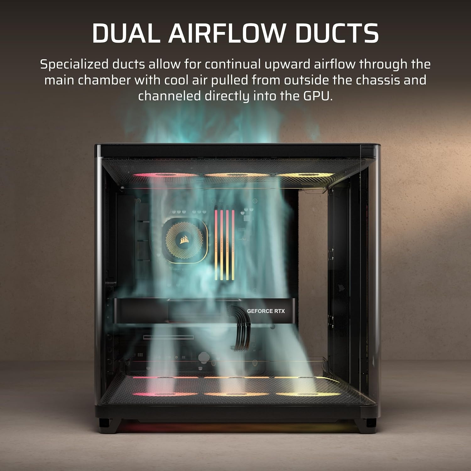 image:imageCORSAIR AIR 5400 RSR ARGB TripleChamber MidTower Panoramic PC Case 3X PreInstalled ReverseRotor RS120R ARGB Fans LowNoise High Airflow Ducts Reverse Motherboard Support WhiteBlack