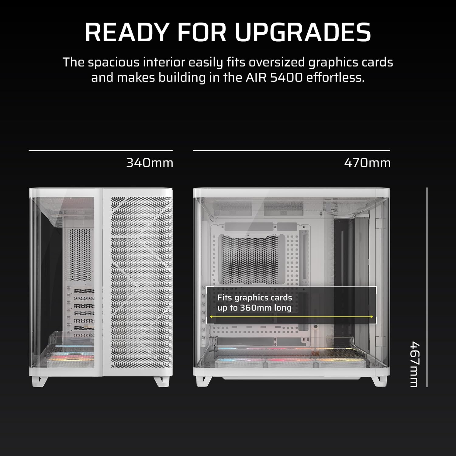 image:imageCORSAIR AIR 5400 RSR ARGB TripleChamber MidTower Panoramic PC Case 3X PreInstalled ReverseRotor RS120R ARGB Fans LowNoise High Airflow Ducts Reverse Motherboard Support WhiteWhite
