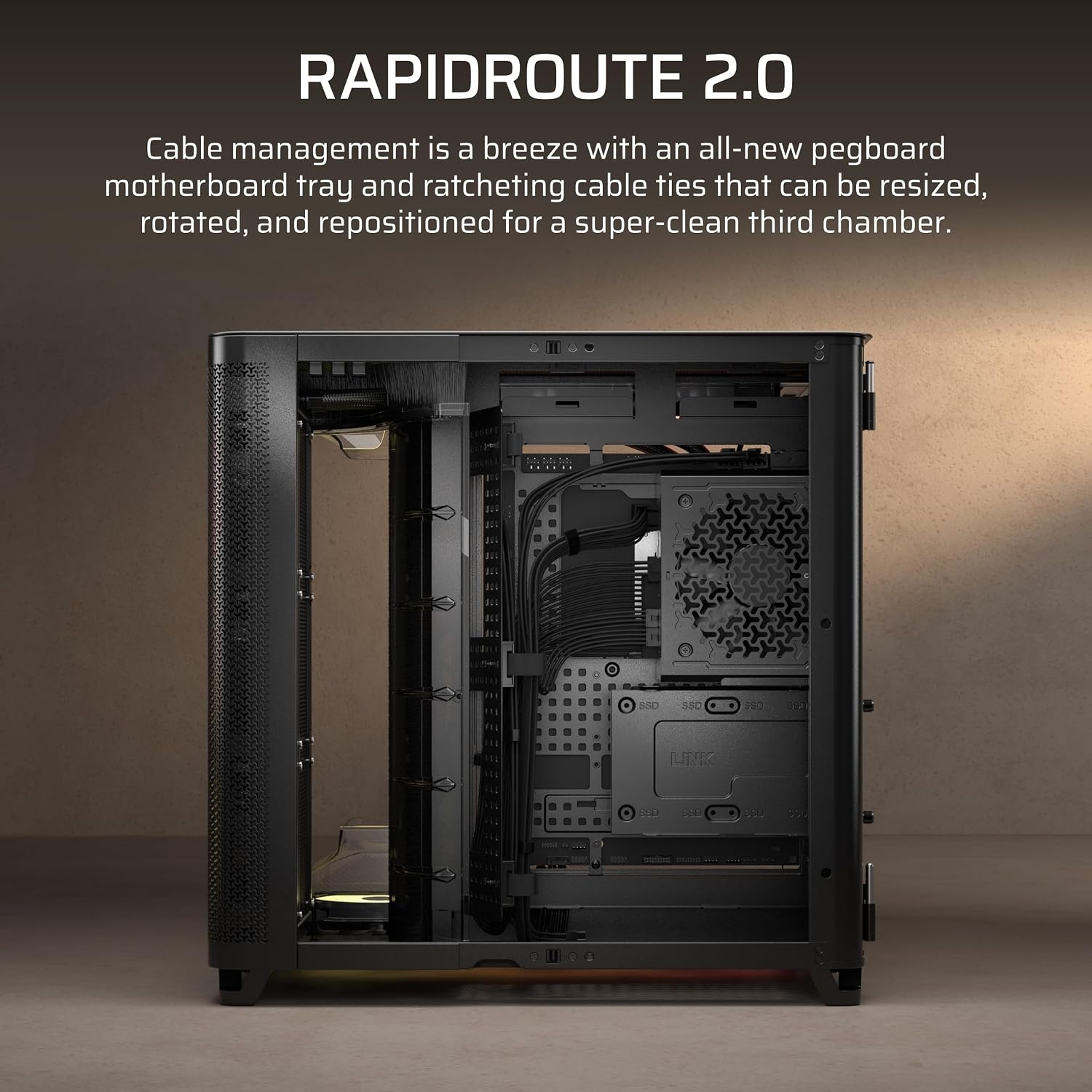 image:imageCORSAIR AIR 5400 RSR ARGB TripleChamber MidTower Panoramic PC Case 3X PreInstalled ReverseRotor RS120R ARGB Fans LowNoise High Airflow Ducts Reverse Motherboard Support WhiteBlack