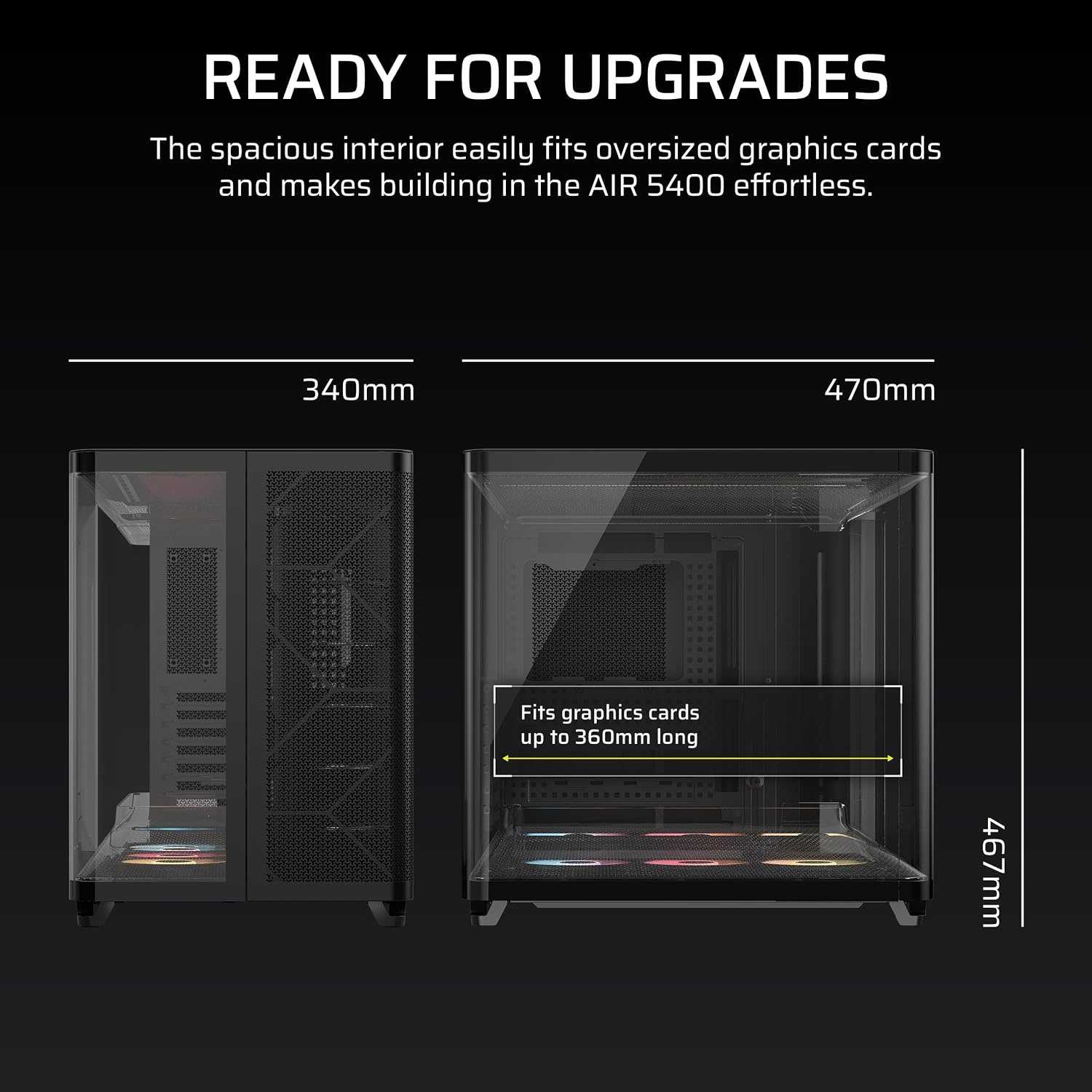 image:imageCORSAIR AIR 5400 RSR ARGB TripleChamber MidTower Panoramic PC Case 3X PreInstalled ReverseRotor RS120R ARGB Fans LowNoise High Airflow Ducts Reverse Motherboard Support WhiteBlack