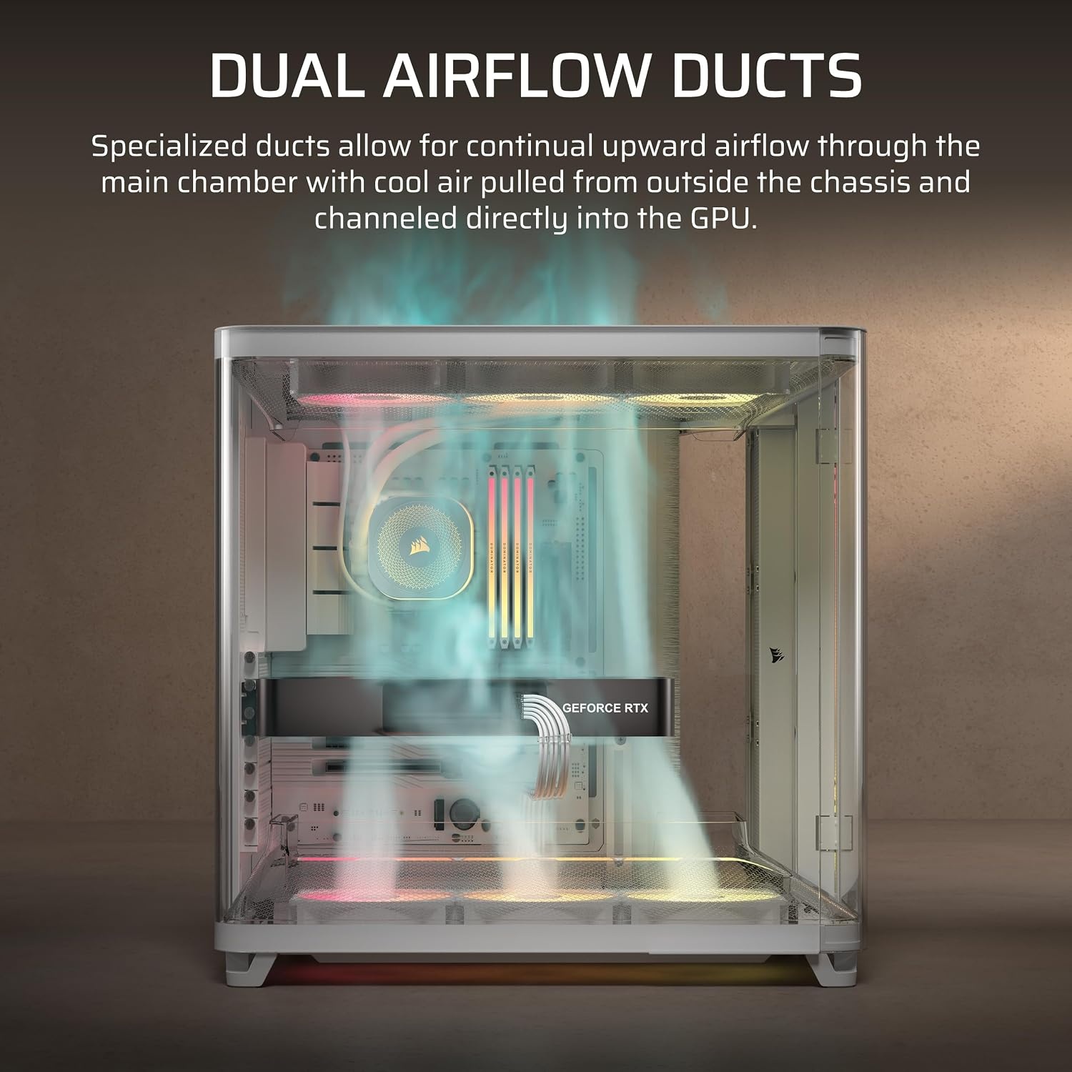image:imageCORSAIR AIR 5400 RSR ARGB TripleChamber MidTower Panoramic PC Case 3X PreInstalled ReverseRotor RS120R ARGB Fans LowNoise High Airflow Ducts Reverse Motherboard Support WhiteWhite