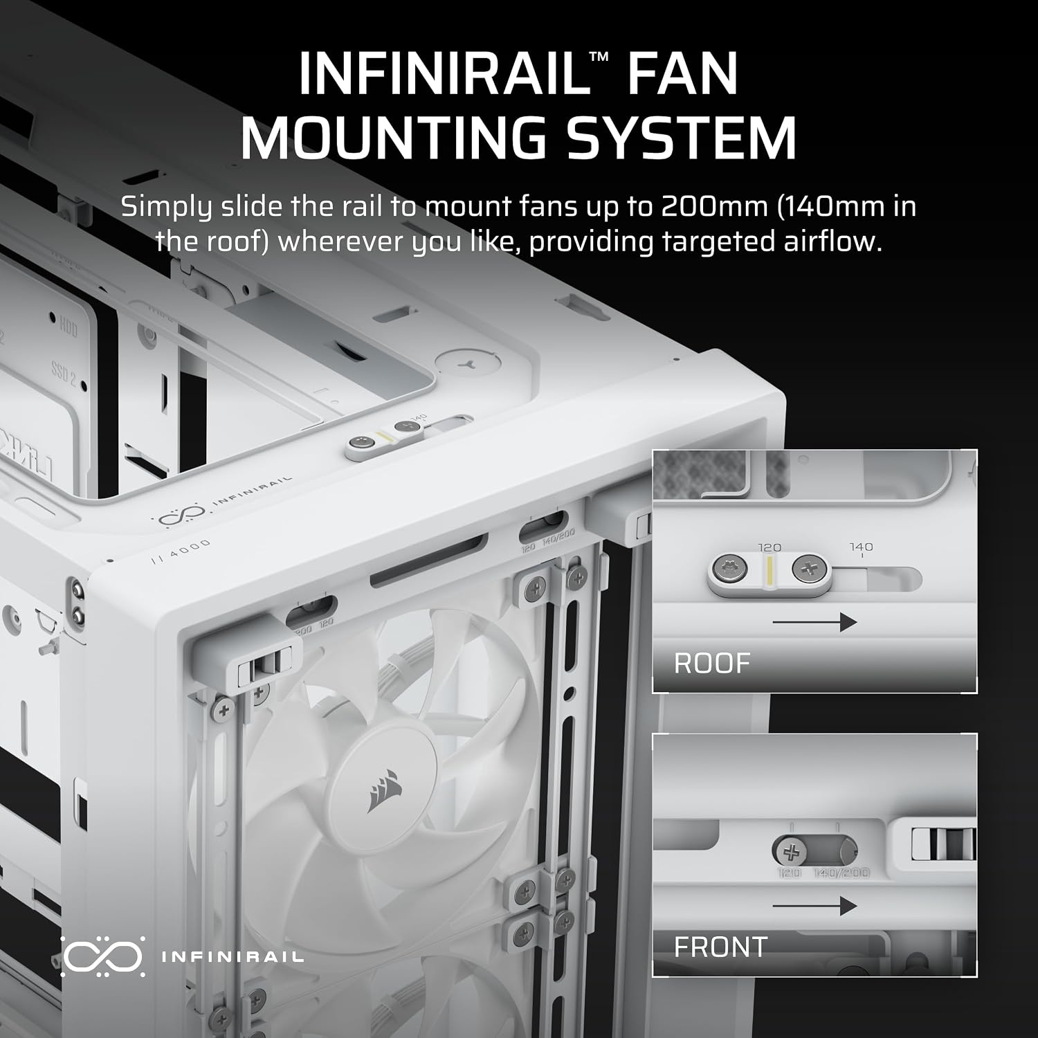 image:imageCORSAIR Frame 4000D Wood RS Modular MidTower ATX PC Case Wood Front Panel 4X RS120 PWM Fans Included InfiniRail Fan Mount System Reverse GPU AntiSag and Motherboard Support BlackWalnutWhiteOak