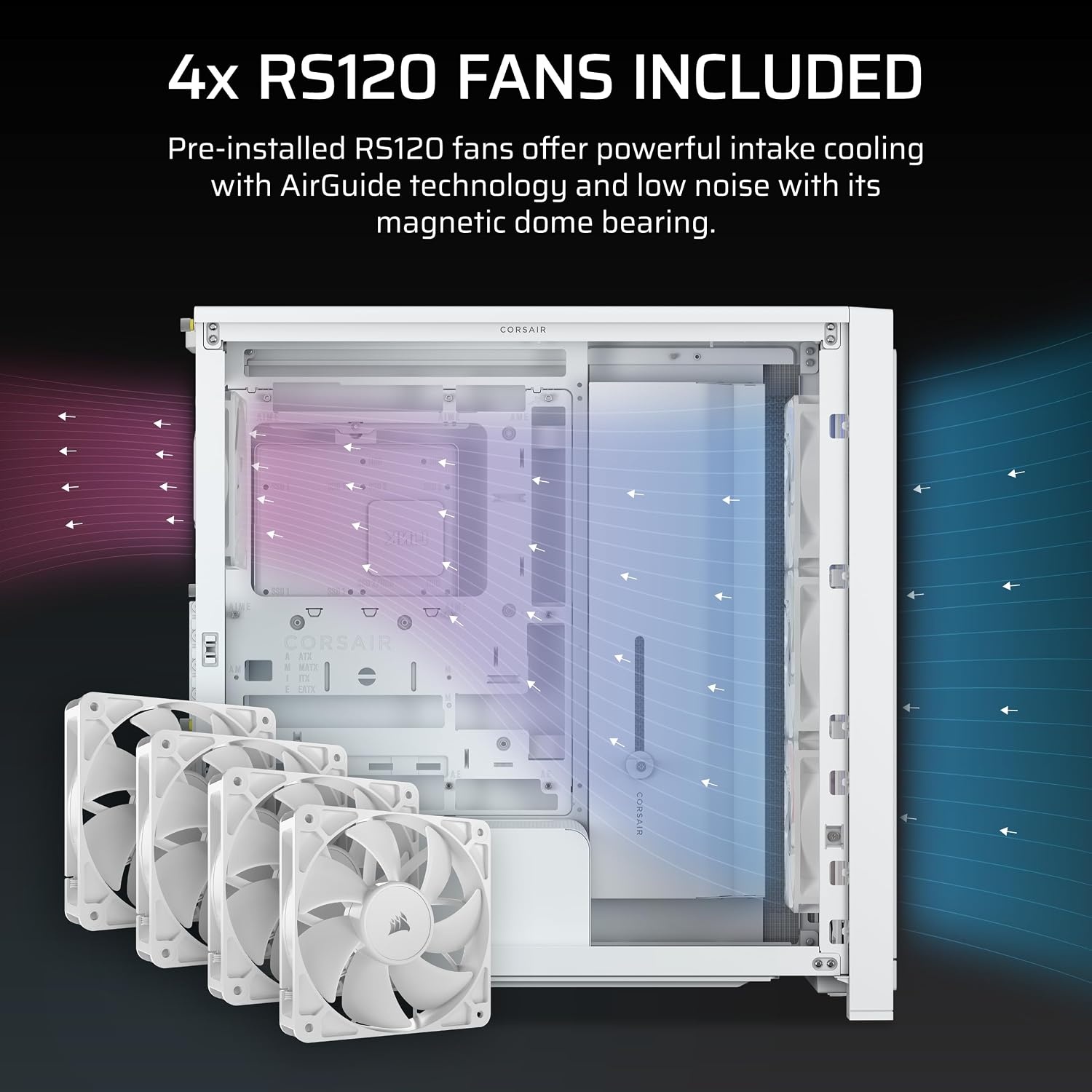 image:imageCORSAIR Frame 4000X RS Modular MidTower ATX PC Case RGB Front Panel 4X RS120 PWM Fans Included InfiniRail Fan Mount System Reverse GPU AntiSag and Motherboard Support BlackWhite
