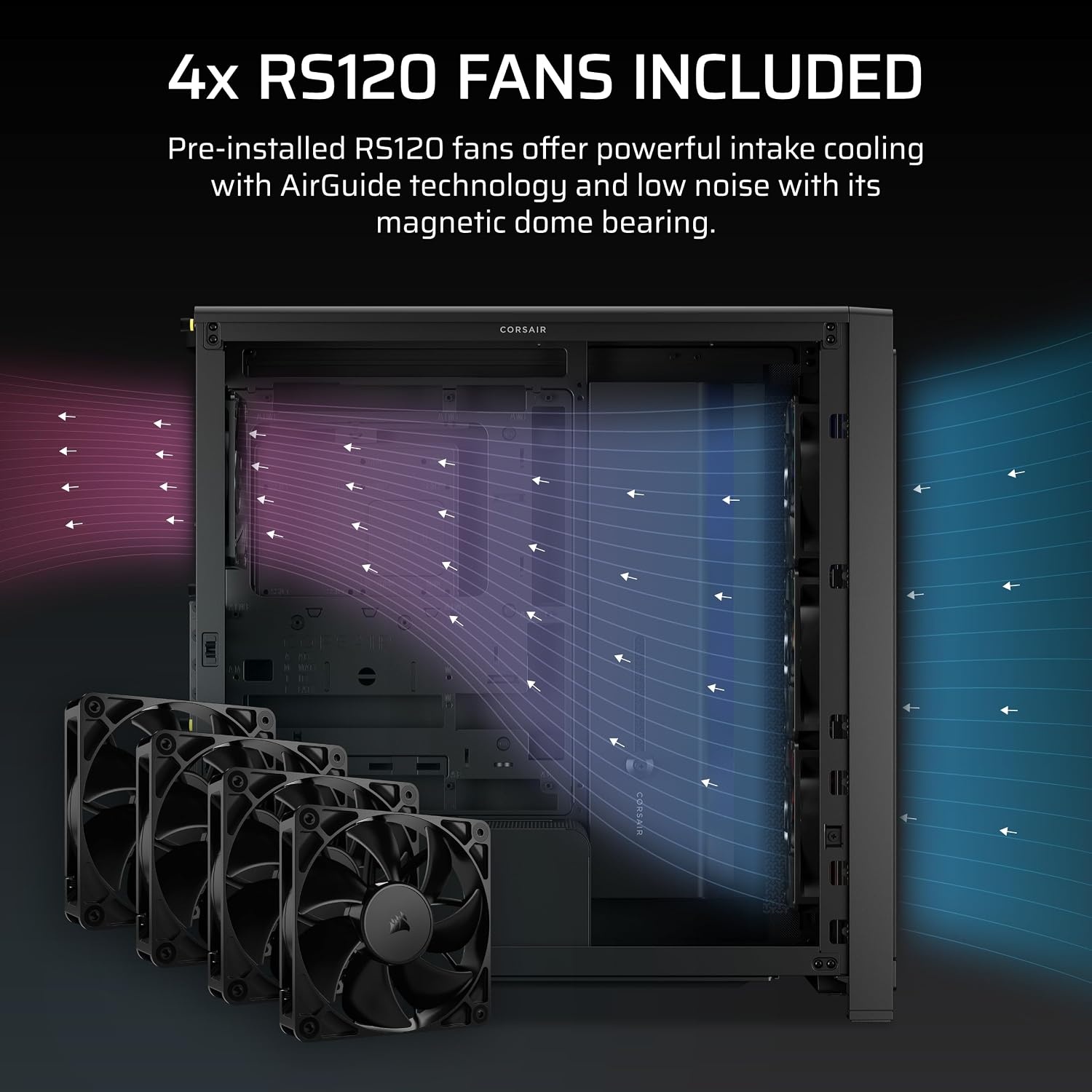 image:imageCORSAIR Frame 4000X RS Modular MidTower ATX PC Case RGB Front Panel 4X RS120 PWM Fans Included InfiniRail Fan Mount System Reverse GPU AntiSag and Motherboard Support BlackBlack