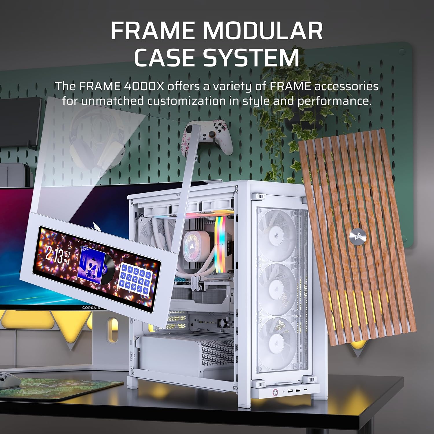 image:imageCORSAIR Frame 4000X RS Modular MidTower ATX PC Case RGB Front Panel 4X RS120 PWM Fans Included InfiniRail Fan Mount System Reverse GPU AntiSag and Motherboard Support BlackWhite