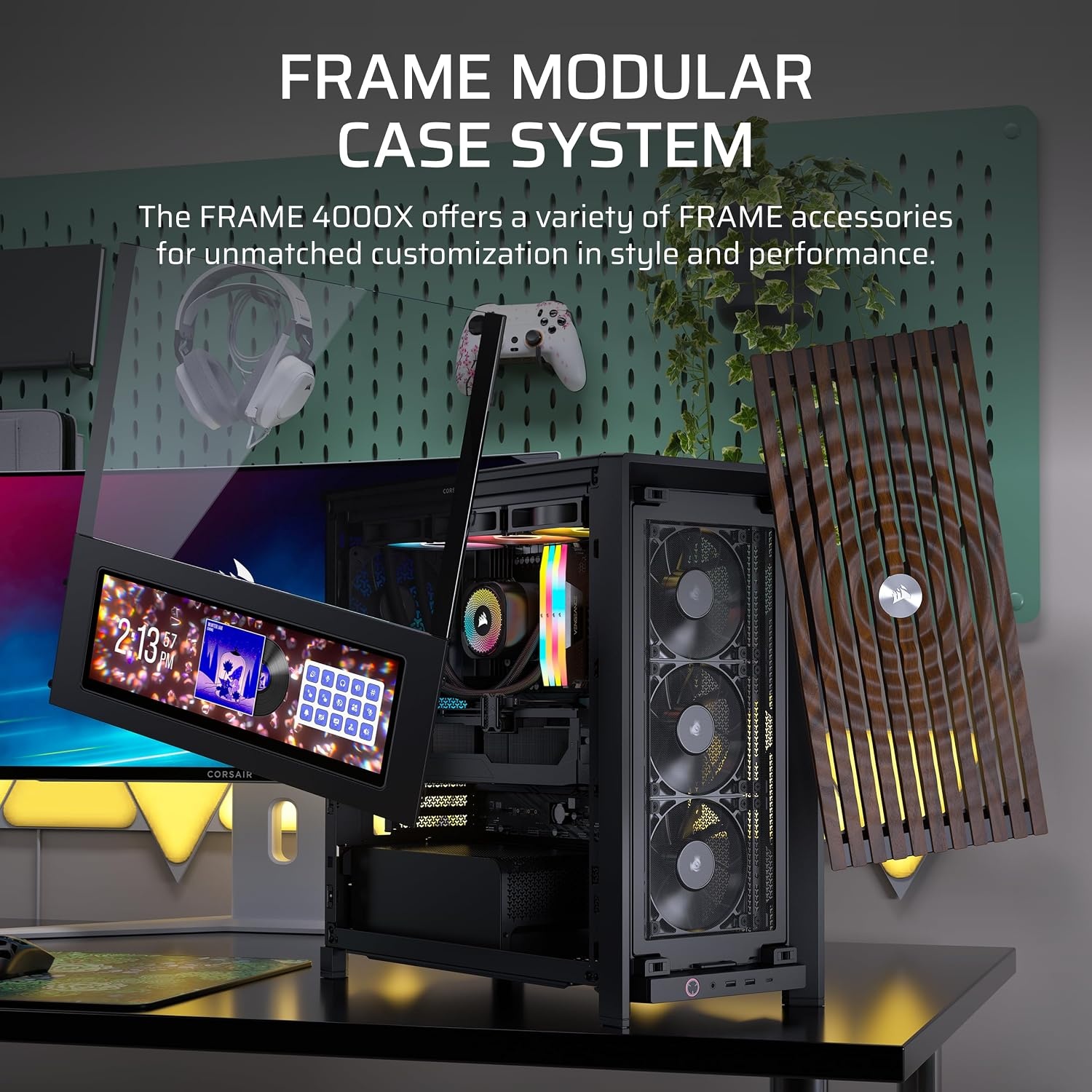 image:imageCORSAIR Frame 4000X RS Modular MidTower ATX PC Case RGB Front Panel 4X RS120 PWM Fans Included InfiniRail Fan Mount System Reverse GPU AntiSag and Motherboard Support BlackBlack