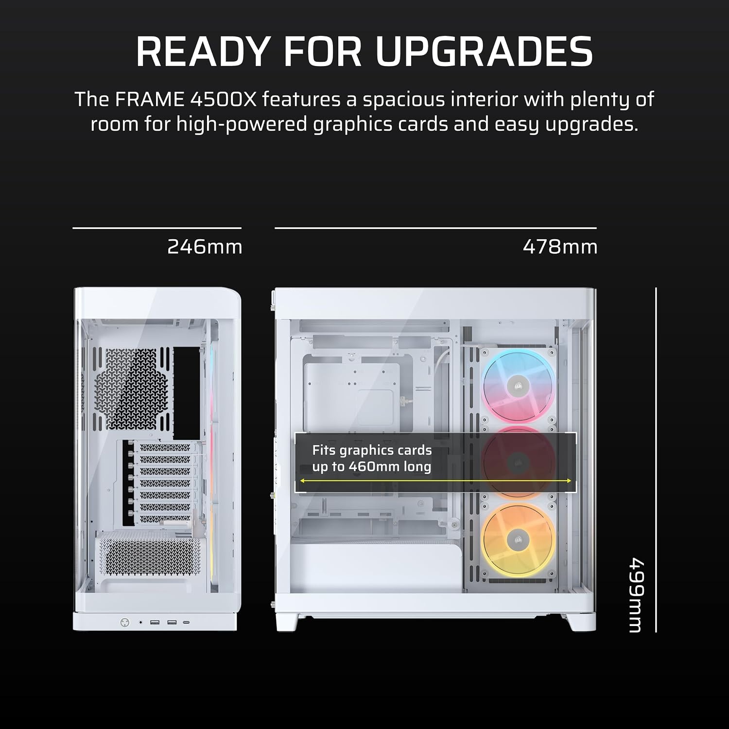 image:imageCORSAIR Frame 4500X LX RGB Link Panoramic MidTower PC Case 3X PreInstalled Fans High Airflow Modular Design GPU AntiSag Reverse Connection Motherboard Compatible WhiteWhite