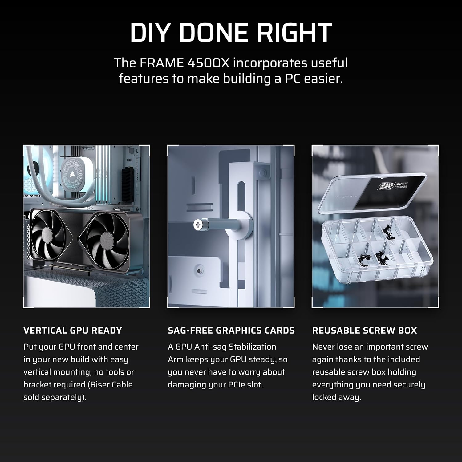 image:imageCORSAIR Frame 4500X LX RGB Link Panoramic MidTower PC Case 3X PreInstalled Fans High Airflow Modular Design GPU AntiSag Reverse Connection Motherboard Compatible WhiteWhite