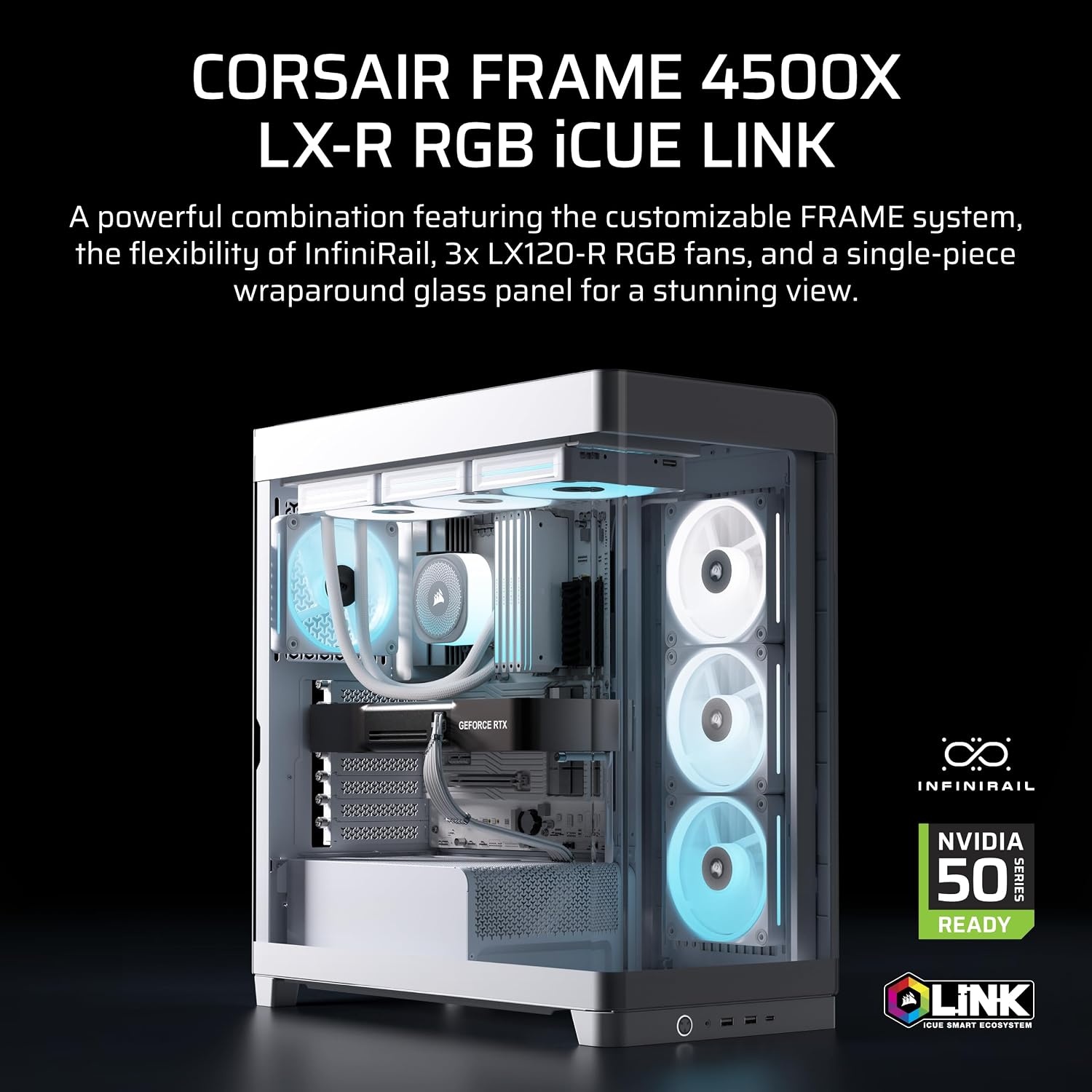 image:imageCORSAIR Frame 4500X LX RGB Link Panoramic MidTower PC Case 3X PreInstalled Fans High Airflow Modular Design GPU AntiSag Reverse Connection Motherboard Compatible WhiteWhite