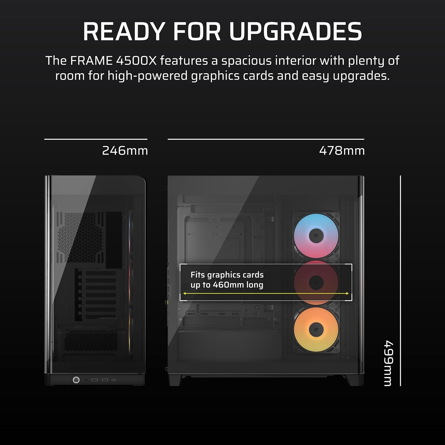 image:imageCORSAIR Frame 4500X RS ARGB Panoramic MidTower PC Case 3X PreInstalled Fans High Airflow Modular Design GPU AntiSag Reverse Connection Motherboard Compatible WhiteBlack