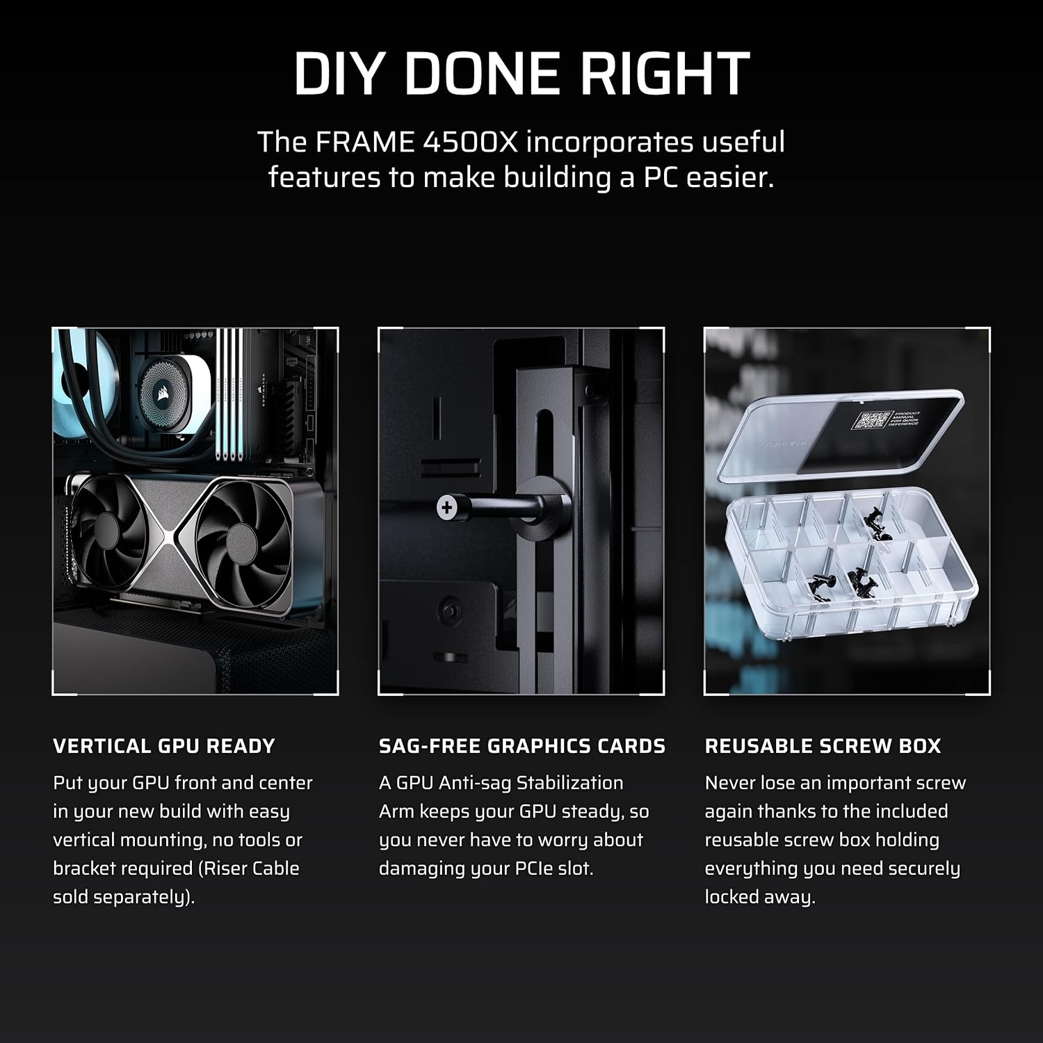 image:imageCORSAIR Frame 4500X RS ARGB Panoramic MidTower PC Case 3X PreInstalled Fans High Airflow Modular Design GPU AntiSag Reverse Connection Motherboard Compatible WhiteBlack