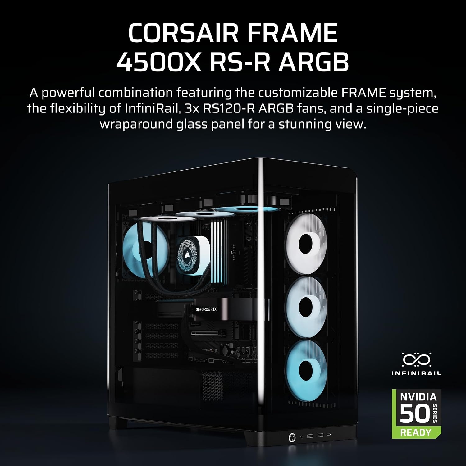 image:imageCORSAIR Frame 4500X RS ARGB Panoramic MidTower PC Case 3X PreInstalled Fans High Airflow Modular Design GPU AntiSag Reverse Connection Motherboard Compatible WhiteBlack