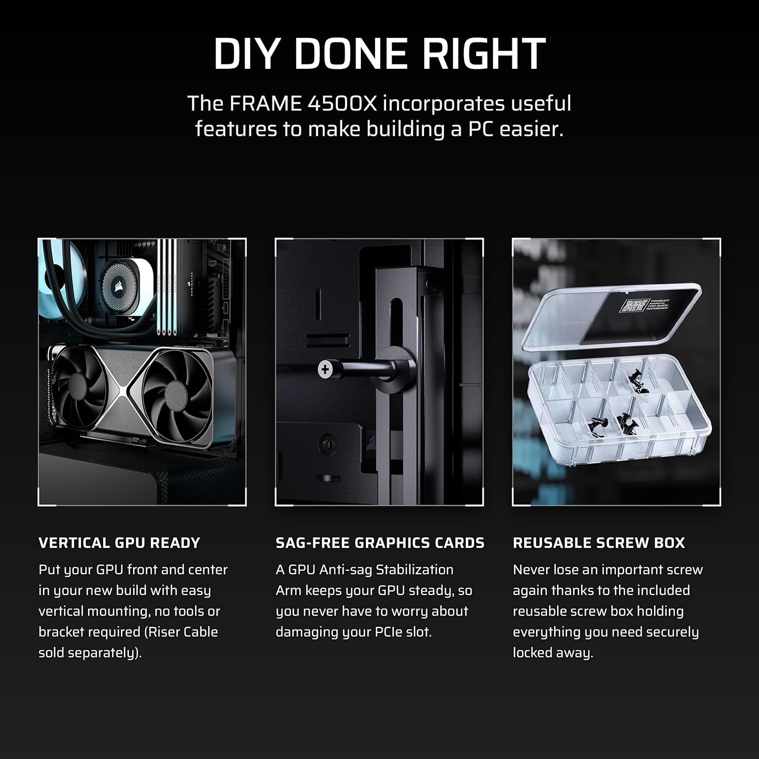 image:imageCORSAIR Frame 4500X RSR ARGB Bundle Includes 3X RS120R ARGB Fans 1x RS120 ARGB Fan 1x Nautilus RS 360 ARGB CPU Cooler Black