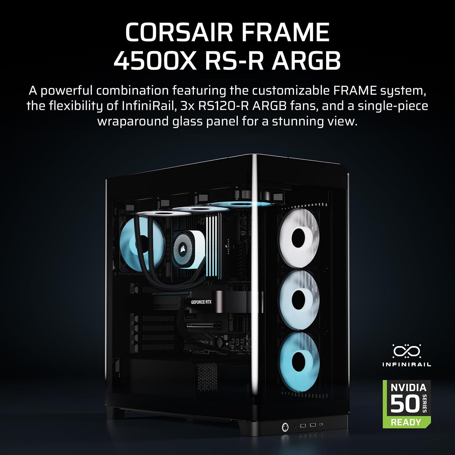 image:imageCORSAIR Frame 4500X RSR ARGB Bundle Includes 3X RS120R ARGB Fans 1x RS120 ARGB Fan 1x Nautilus RS 360 ARGB CPU Cooler Black