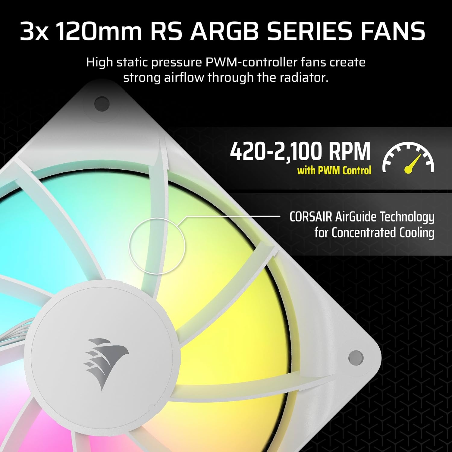 image:imageCORSAIR Frame 4500X RSR ARGB Bundle Includes 3X RS120R ARGB Fans 1x RS120 ARGB Fan 1x Nautilus RS 360 ARGB CPU Cooler White
