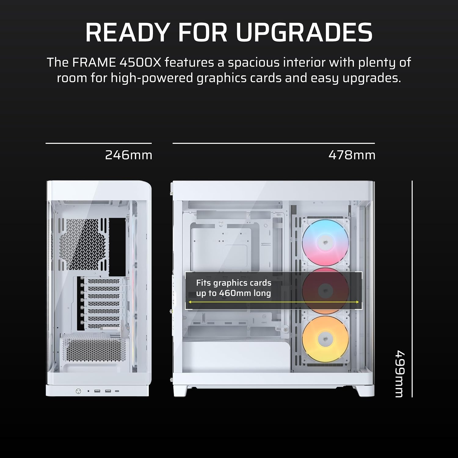 image:imageCORSAIR Frame 4500X RSR ARGB Bundle Includes 3X RS120R ARGB Fans 1x RS120 ARGB Fan 1x Nautilus RS 360 ARGB CPU Cooler White
